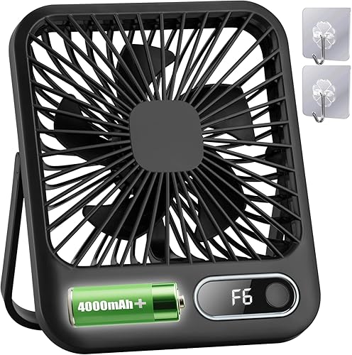 Ventilador recargable USB con batería de 4000 mAh, ventilador de escritorio portátil de 6.5 pulgadas, ventilador personal plegable de 180, 6