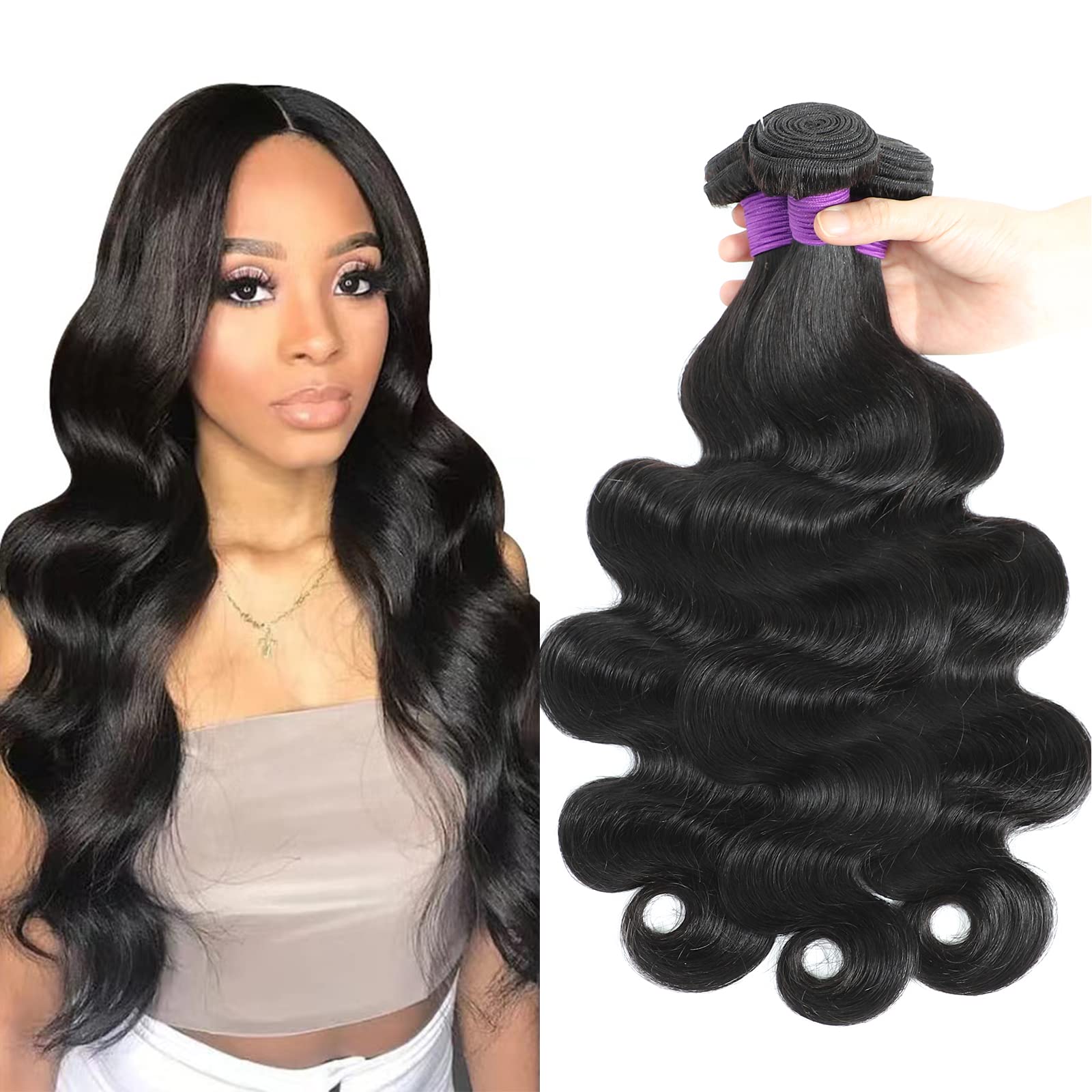 Lolatemi Body Wave Human Hair Bundles 20 22 24 Inch 10A Human Hair Body Wave 3 Bundles 100% Unprocessed Brazilian Virgin Human Hair Weave Extensions