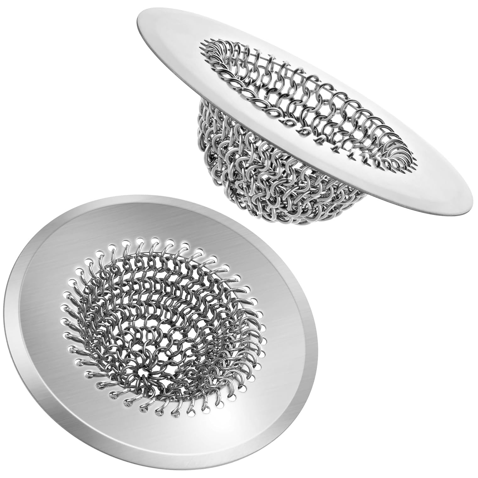 Photo 1 of 2 Pack Chainlink Kitchen Sink Drain Strainer 4.4 Inch - 304 Stainless Steel Wide Rim Sink Strainer, Chainmail Sink Filter, Fits Most US Kitchen Sinks