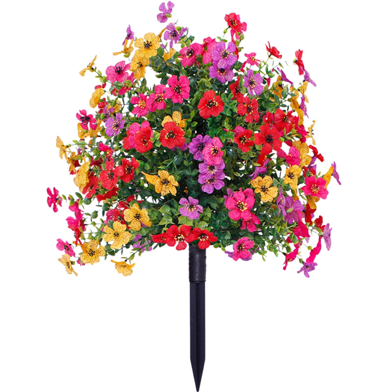 Artificial Rose Flower with Detachable Garden Stake UV Resistant Realistic Morning Glory Bush Yard Stakes for Outdoor Lawn Decorations (A-Colorful, 56cm / 22inch)