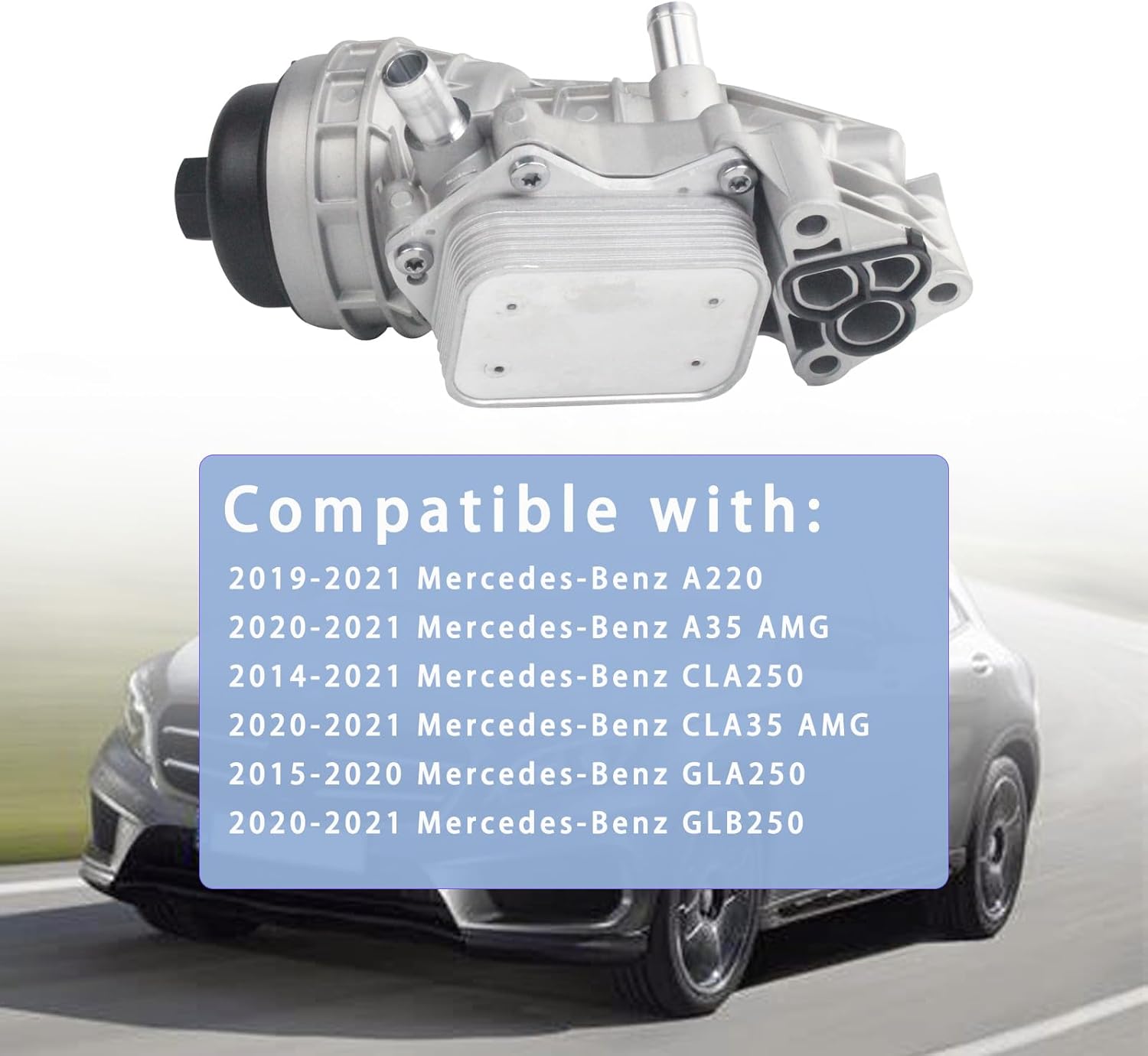 Upgrade Aluminium Oil Cooler Filter Housing Assembly Compatible with Mercedes-Benz A220 CLA250 GLA250 GLB35 AMG