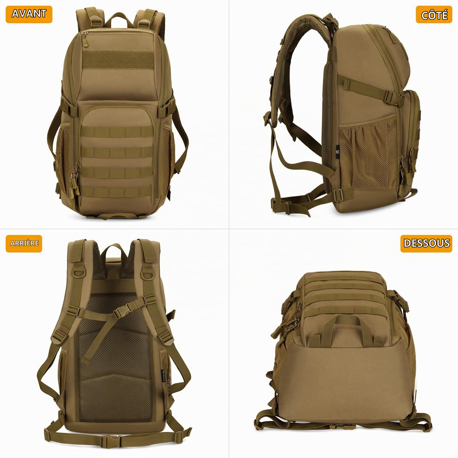 HUNTVP Sac à Dos Tactique Militaire 25L/35L avec Système MOLLE, Imperméable Multi-Poches Backpack Grande Capacité pour Randonnée Camping Voyage