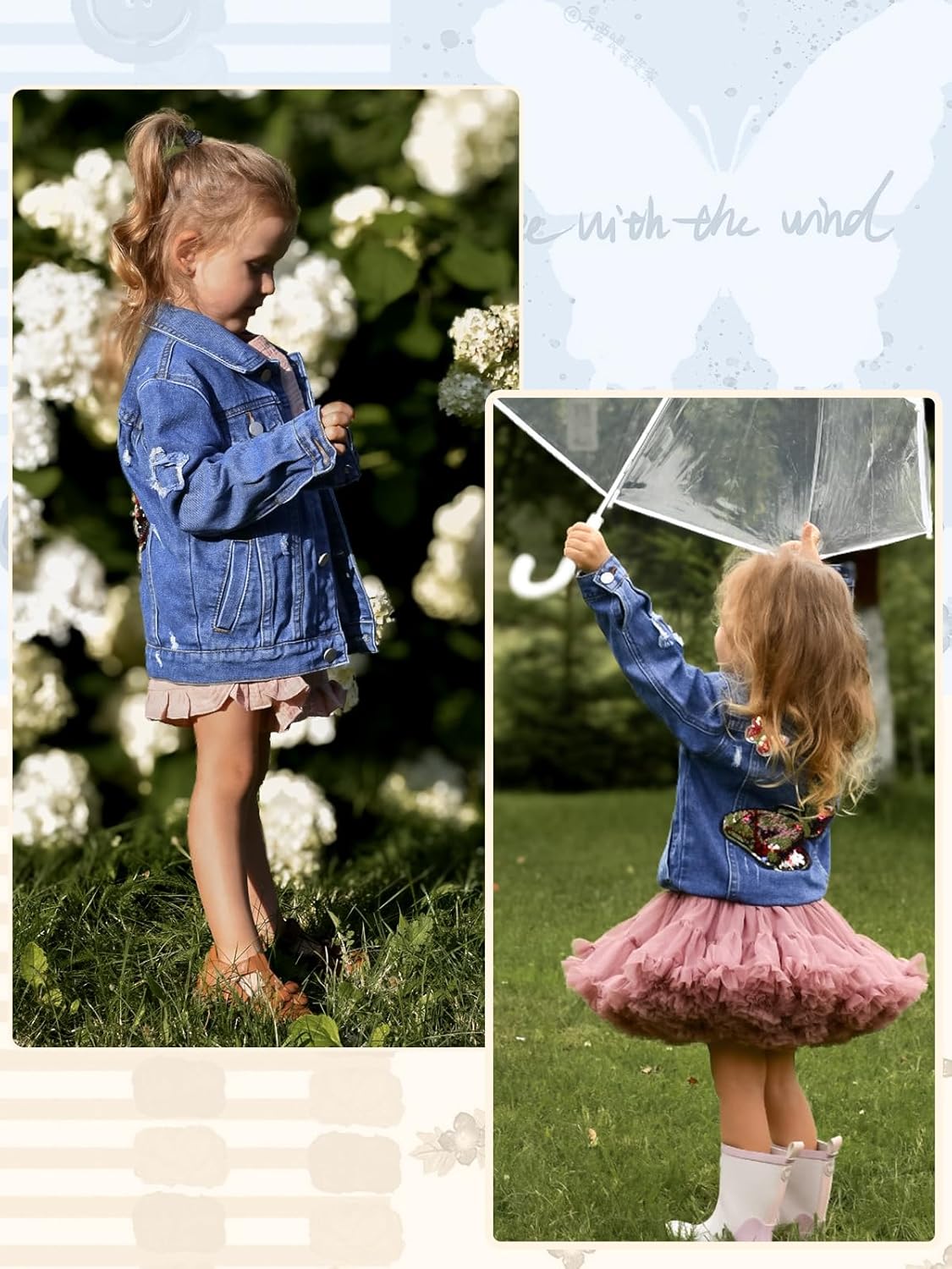 Miipat Toddler Girls Denim Jacket Sequin Patchwork Jean Jacket Little Kids Button Down Long Sleeve Jean Coat - Image 5