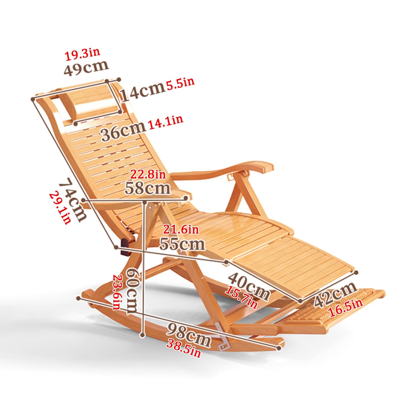Sillón reclinable Plegable, Mecedora con reposapiés de Masaje, sillón para Adultos Mayores, Respaldo Ajustable, sillón mecedor para Exteriores, Silla de Ocio de Bam(Marrón-Talla única