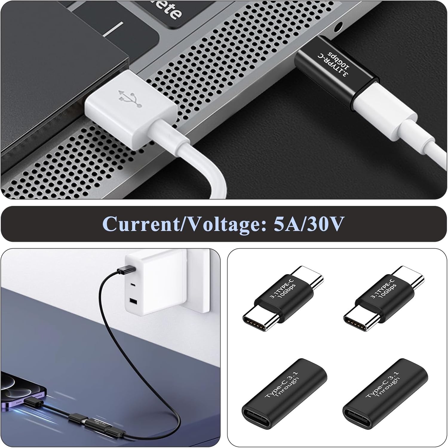 4 Pcs USB C Female to Female 3.1 Adapter, USB C Male to Male Coupler, 10Gbps Support and Fast Charging, Compatible Thunderbolt MacBook, Galaxy, Tablet image 5