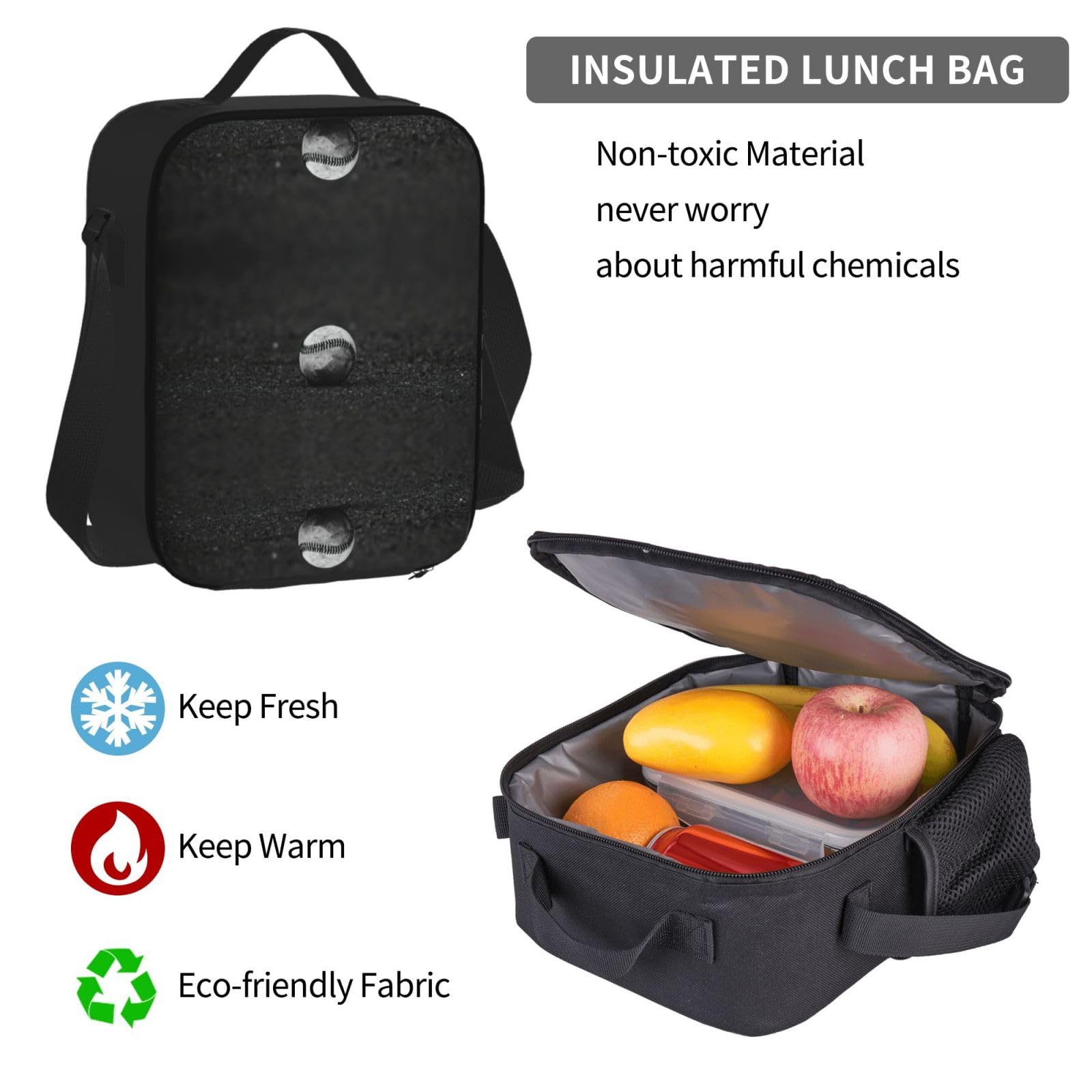 Plecak baseballowy dla dzieci chłopców dziewcząt pudełko na lunch szkoła torba na książki zestaw uczniów szkół średnich student prezent, Czarny, One Size, Bagaż