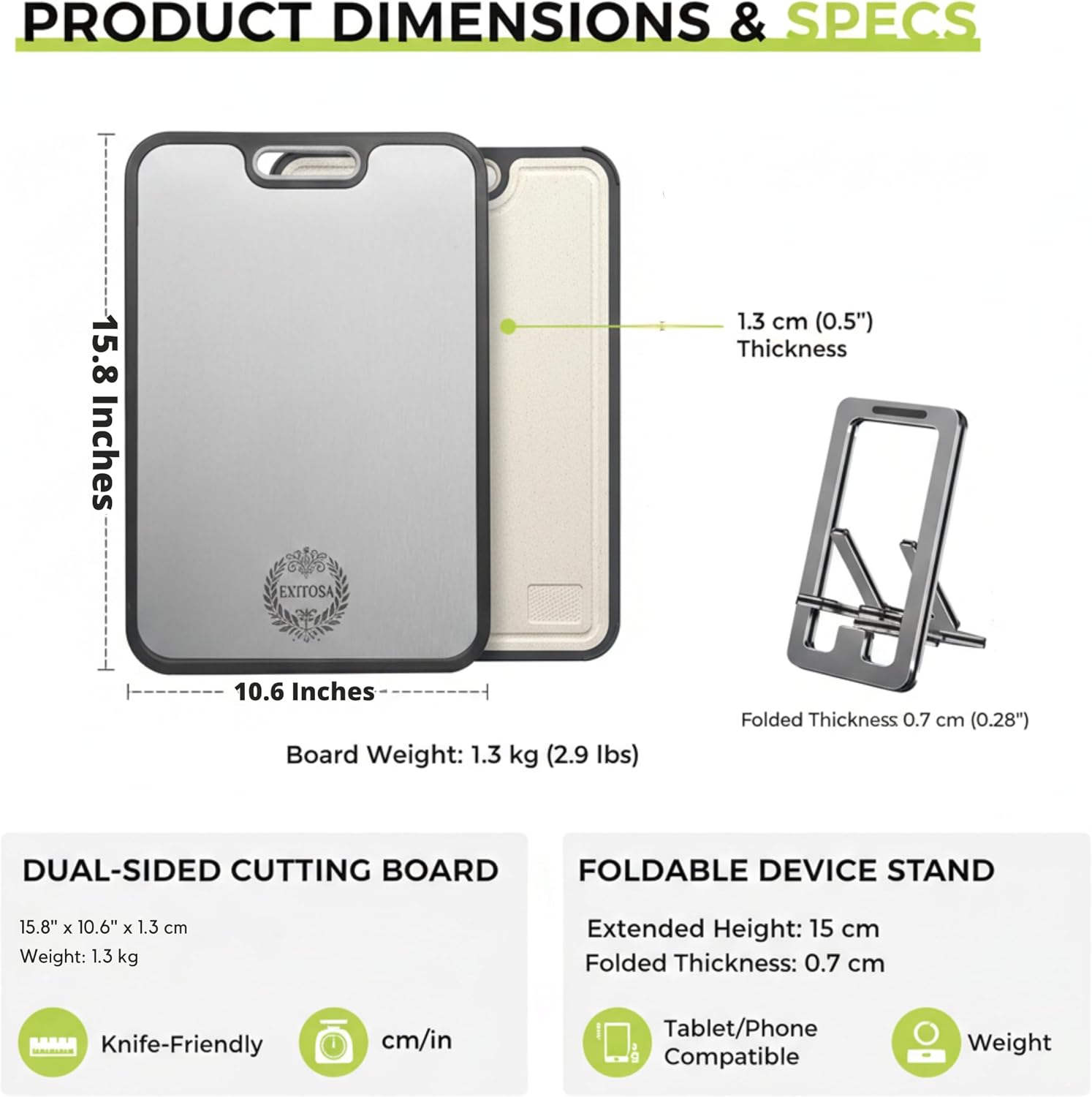 Titanium Cutting Board with Phone & Tablet Stand – Dual-Sided, Dishwasher Safe, Knife-Friendly Kitchen Prep Board