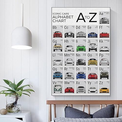 Miniatura 5 de CYPGTBCK Póster del alfabeto del coche ABC para niños, póster de aula, pintura decorativa, lienzo, arte de pared, póster de sala de estar,