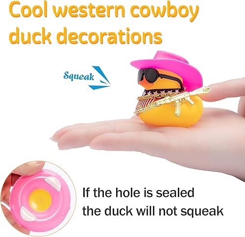 Miniatura 5 de wonuu Decoración de pato de goma para automóvil, accesorios de decoración de tablero de instrumentos de pato vaquero occidental con mini anillo de