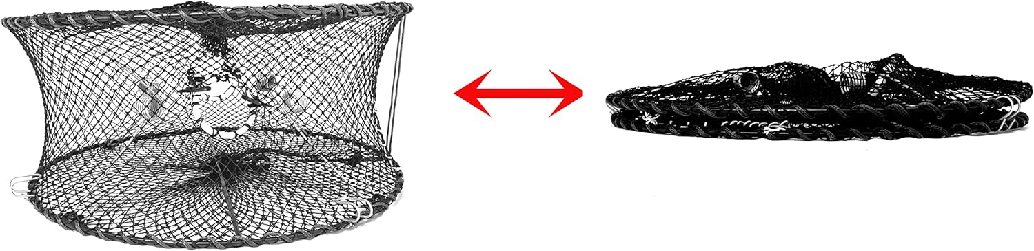 KUFA Sports Foldable Prawn Trap (Stretched Mesh Size:1-3/4") with 400' Rope, Yellow Float, Bait Bag & Harness Combo