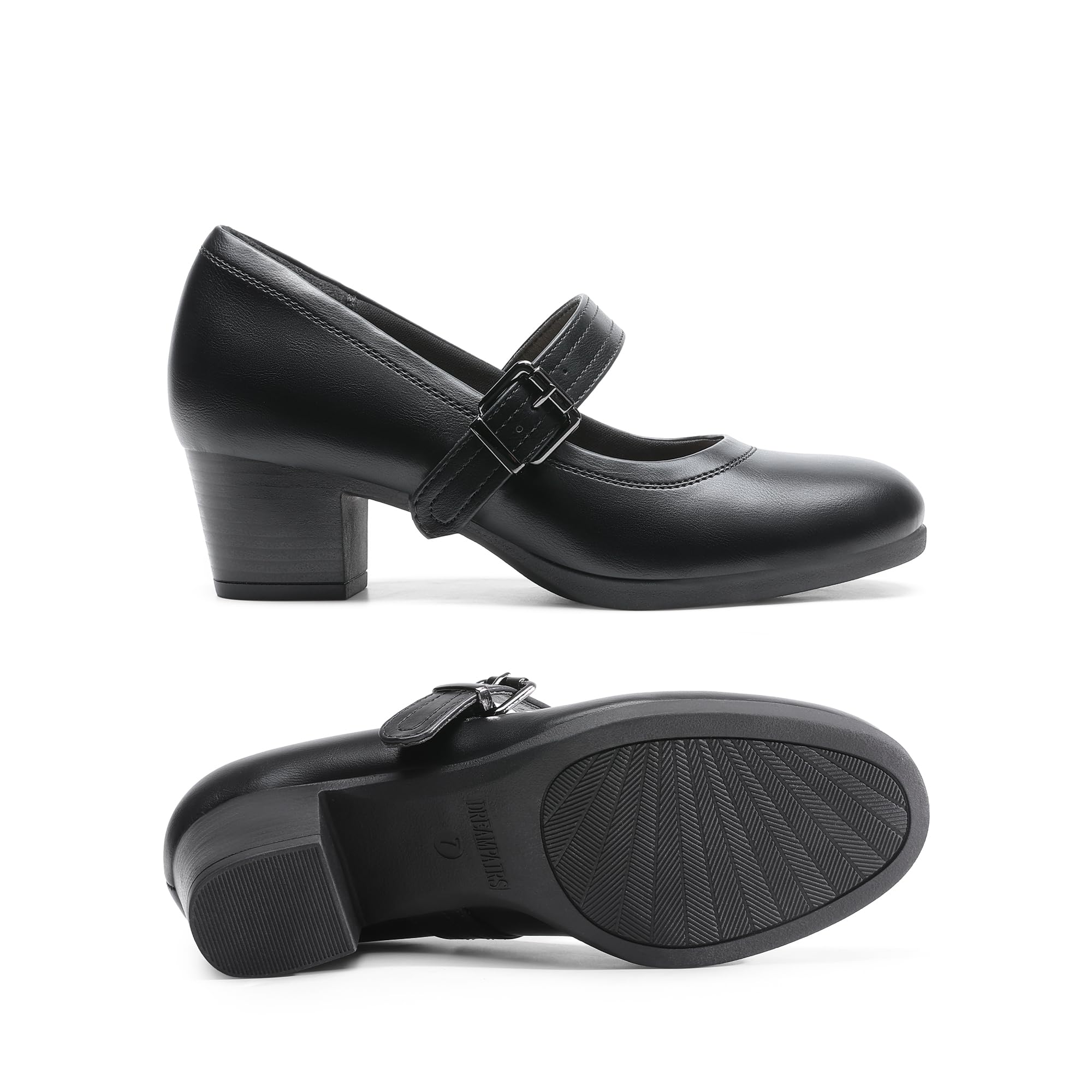 DREAM PAIRS Zapatos de Tacón Bajo Clásicos Mujer Mary Jane Zapatos de Salón de Tacón Ancho con Plantilla Acolchada
