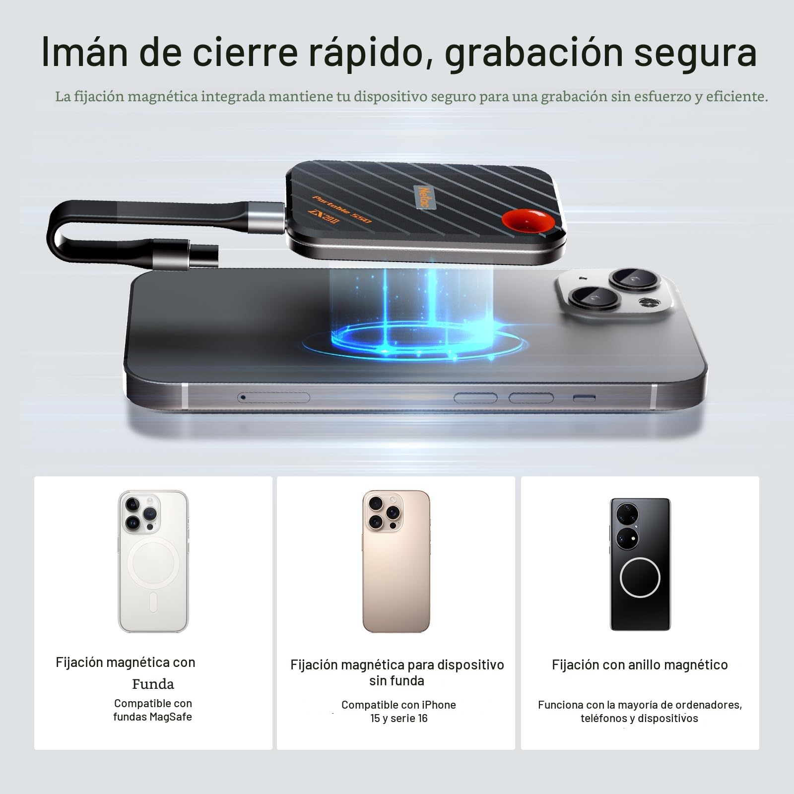 Netac ZX20 II SSD Externo de 2 TB NVMe SSD portátil SSD USB 3.2 Gen2 x 2, hasta 2000 MB/s de Lectura, Unidades externas de Estado sólido (diseño magnético, Resistencia a Golpes y caídas)