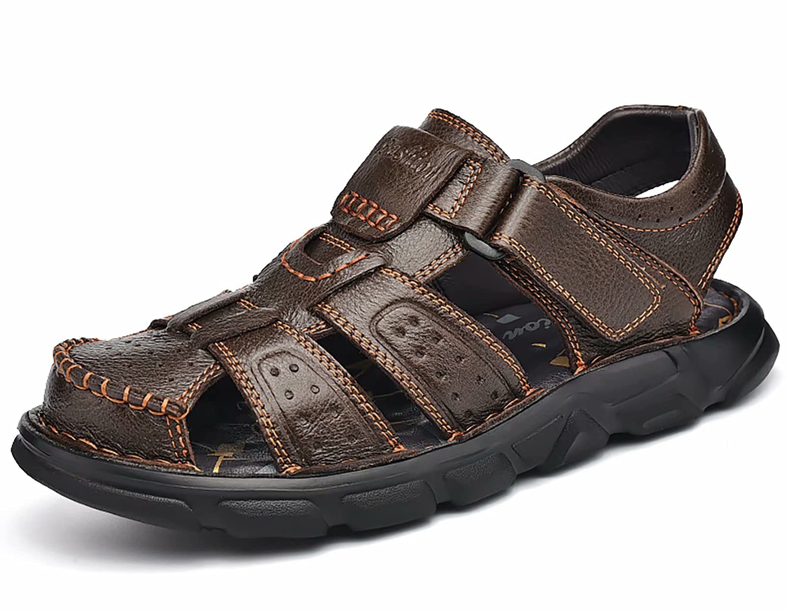 Sandalias de Cuero Hombre Punta Cerrada Al Aire Libre Sandalias de Senderismo Zapatos de Verano Ajustables Playa