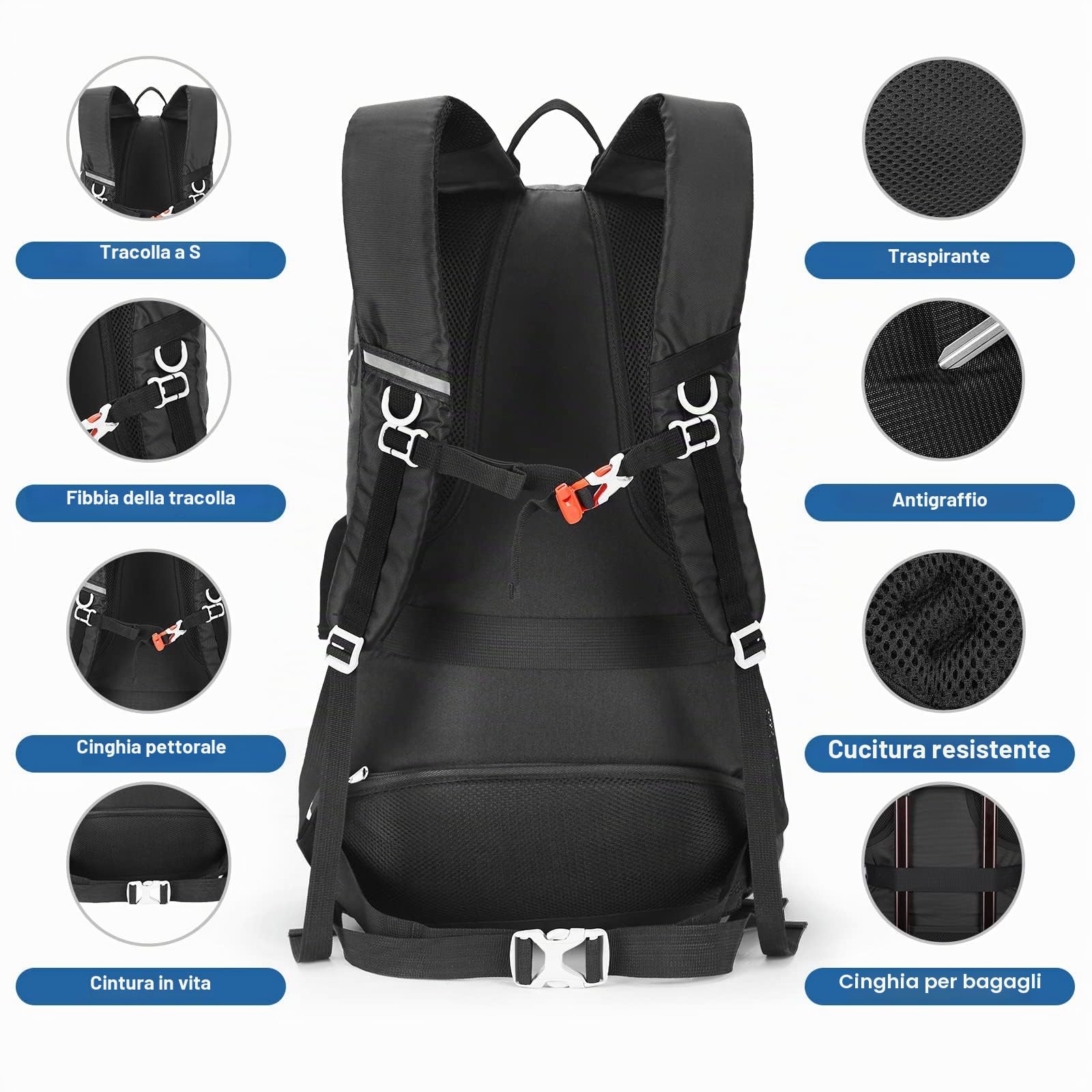 HOMIEE Zaino Trekking 45 Litri, Resistente all'acqua, Zaino da Escursione per Trekking Alpinismo, Multifunzione Zaino da Campeggio per Sciare Sport Viaggio, Donna e Uomo