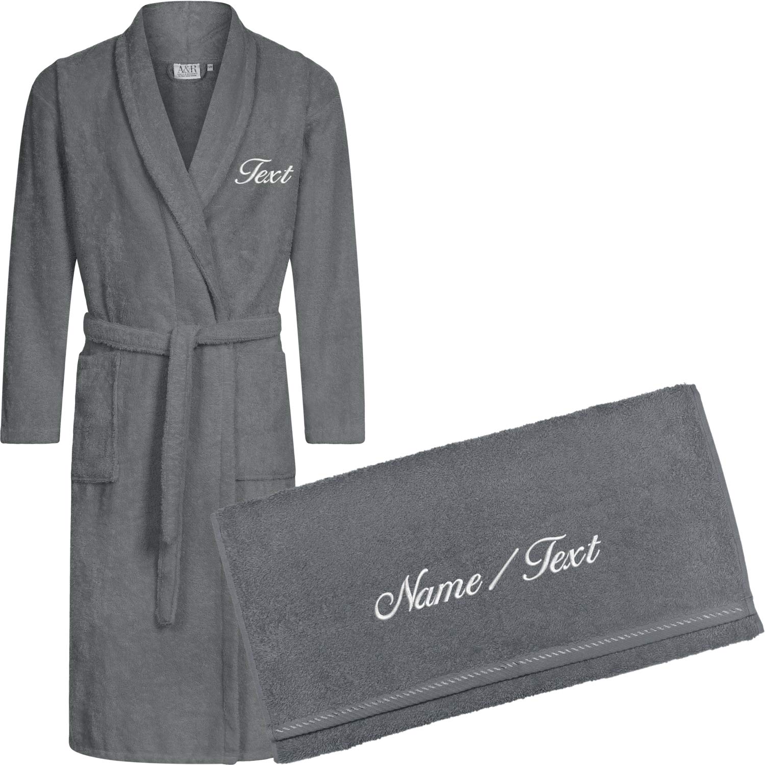 Nashville print factory Set Fashion Bademantel + Duschtuch bestickt mit Namen oder Wunschtext