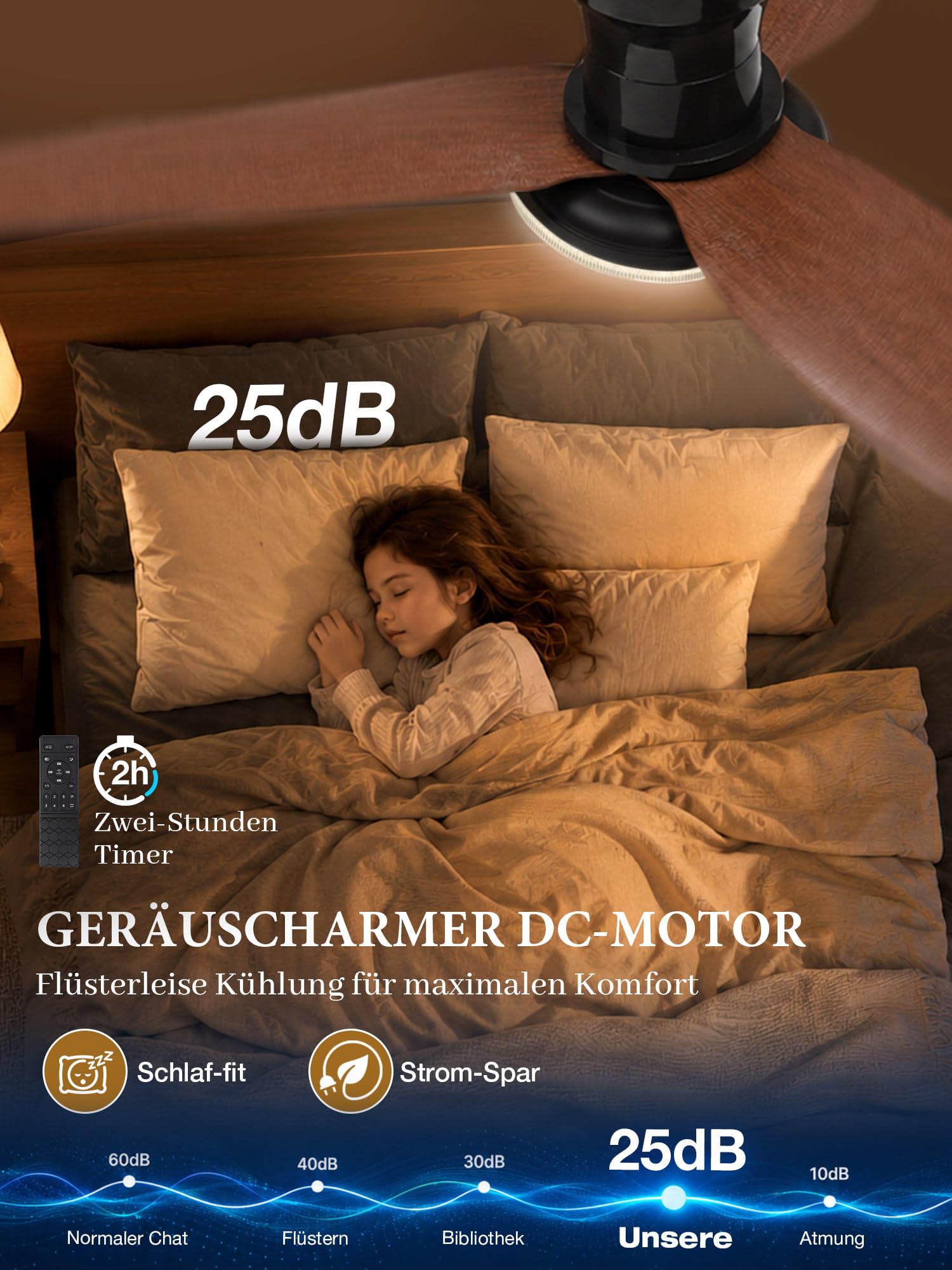 Deckenventilator mit Beleuchtung Leise, Kristalloptik, 100 cm, Reversibler DC-Motor, Dimmbare LED-Lampe mit Ventilator, App und Fernbedienung, 6 Gang, Timer, für Schlaf- und Wohnzimmer