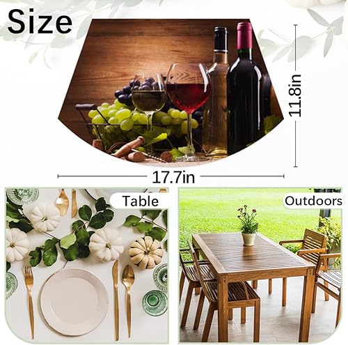 Miniatura 2 de Juego de 4 manteles individuales de PVC para mesa redonda con tapete redondo para centro de mesa, manteles de cuña de madera de vino tinto y uva,