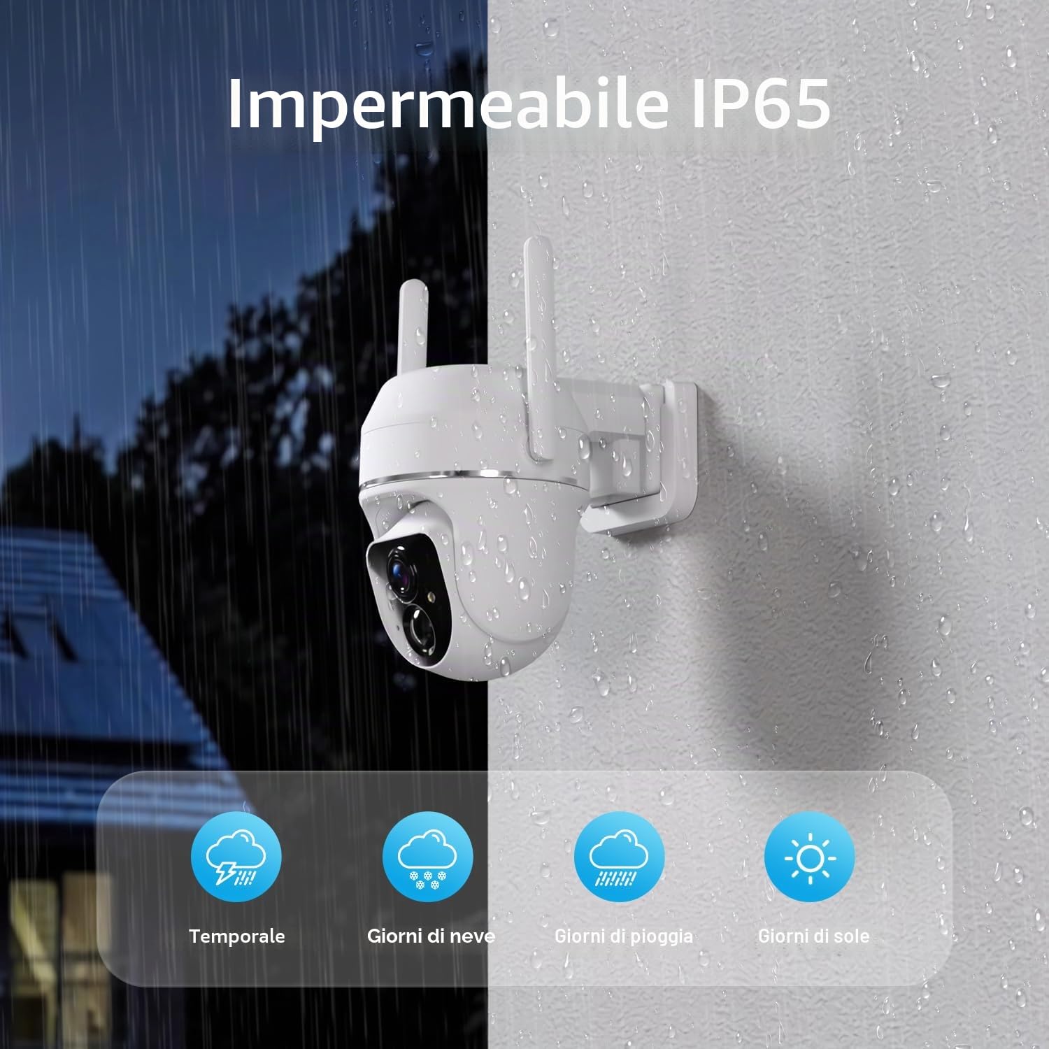 Vicohome 2K Telecamere di Sicurezza Solari Wireless WiFi per Esterni, PTZ a 355°, Alimentazione Solare e a Batteria, Rilevamento del Movimento PIR, Visione Notturna a Colori 3MP, Impermeabile IP65