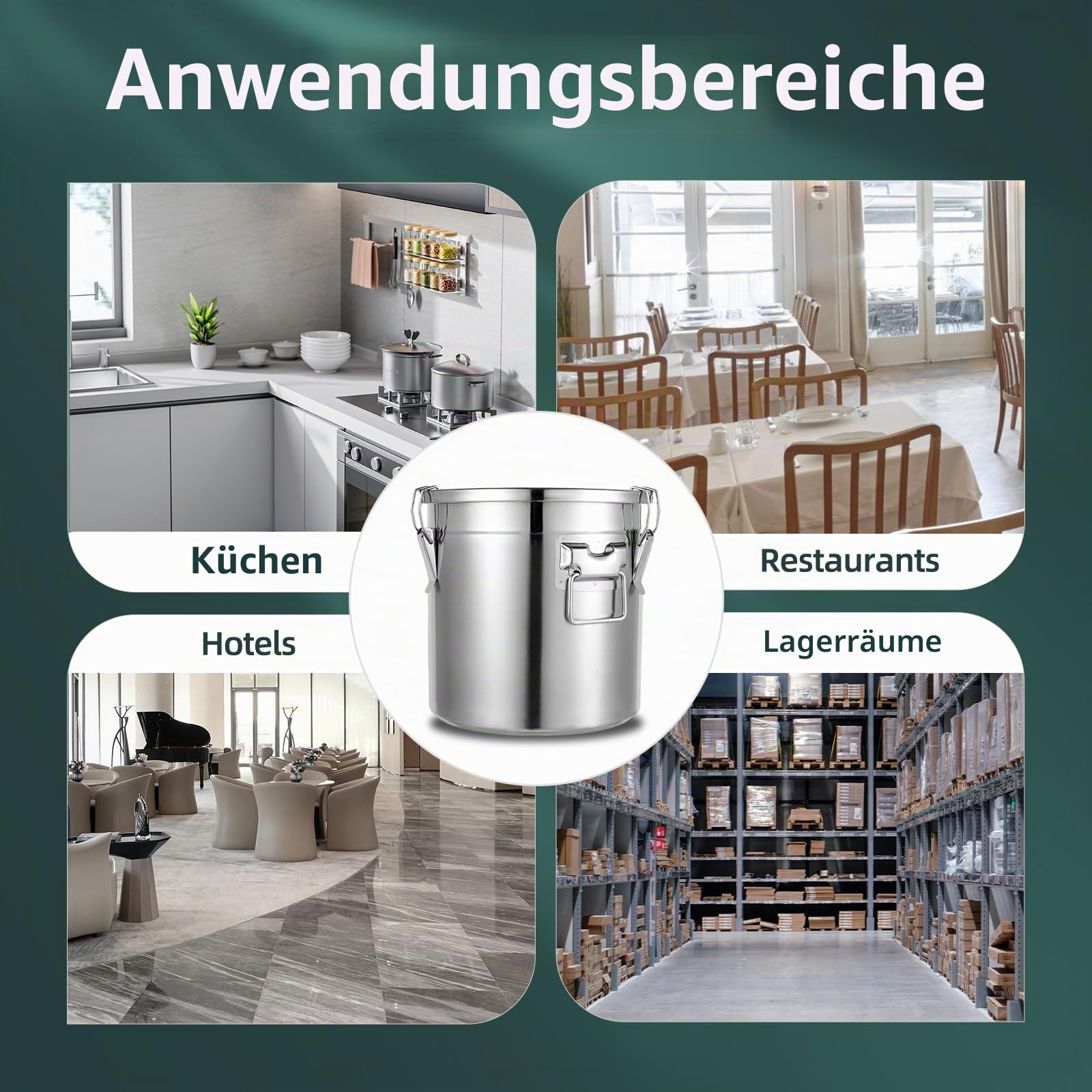 21L Eimer mit Deckel, Edelstahl Behälter Luftdichter Getreidebehälter aus 304 Edelstahl mit Verriegelungsklemme, Metalleimer für Mehl, Reis & Getreide Lebensmittelaufbewahrung, Silber