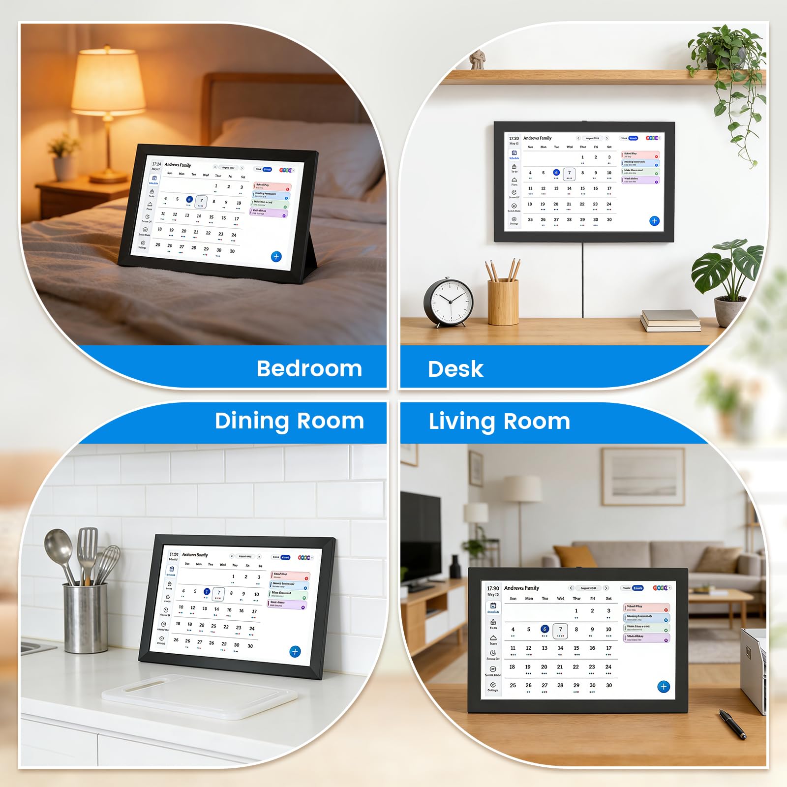 Calendario digitale da 10,1 pollici con touchscreen - Organizzatore familiare intelligente da 32 GB - Agenda elettronica con Wi-Fi e supporto a parete/scrivania - Cornice digitale multifunzione