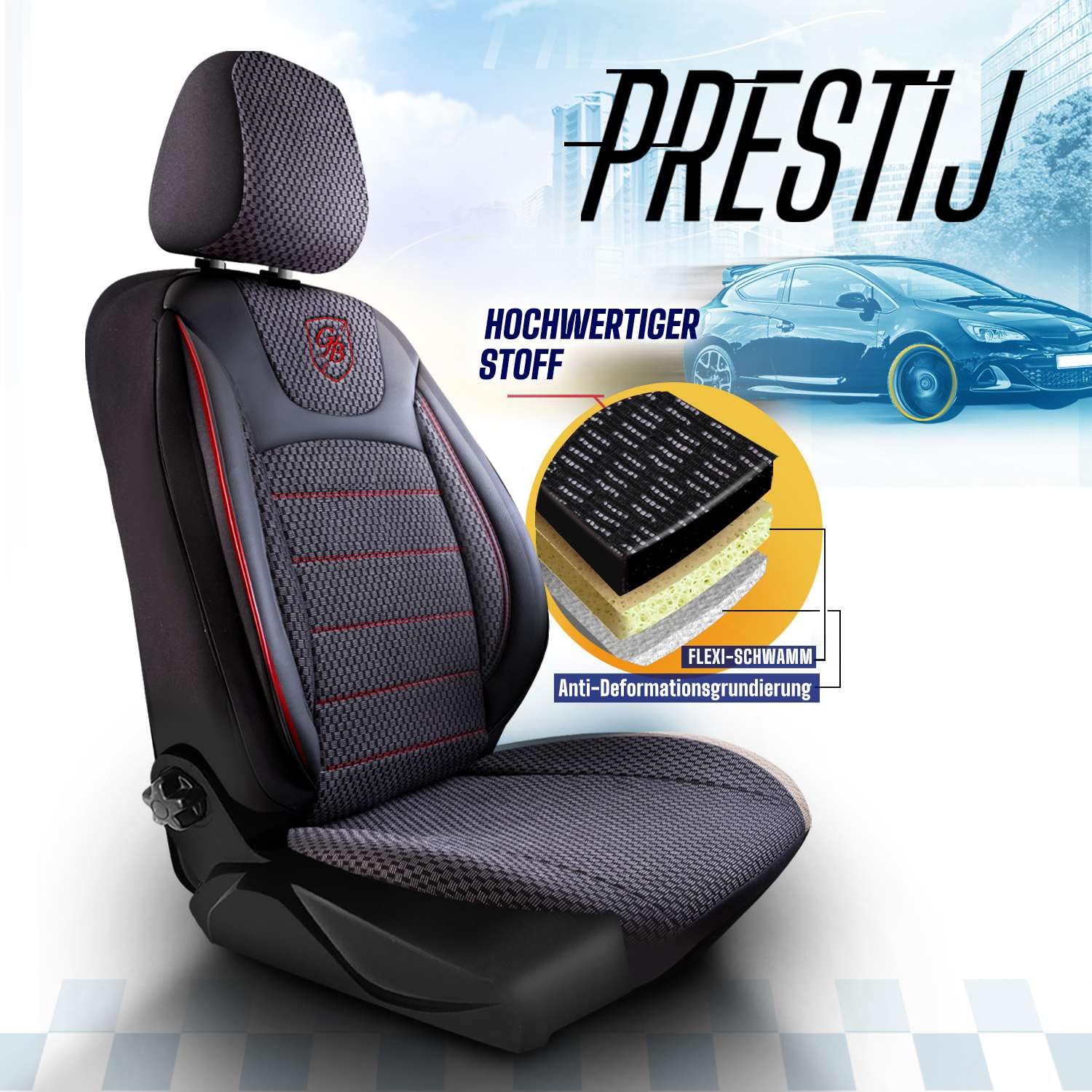 Coprisedili universali per auto e SUV - Coprisedili anteriori premium per auto realizzati in tessuto intrecciato, Nero/Rosso, Coprisedile compatibile con airbag, Coprisedile per auto
