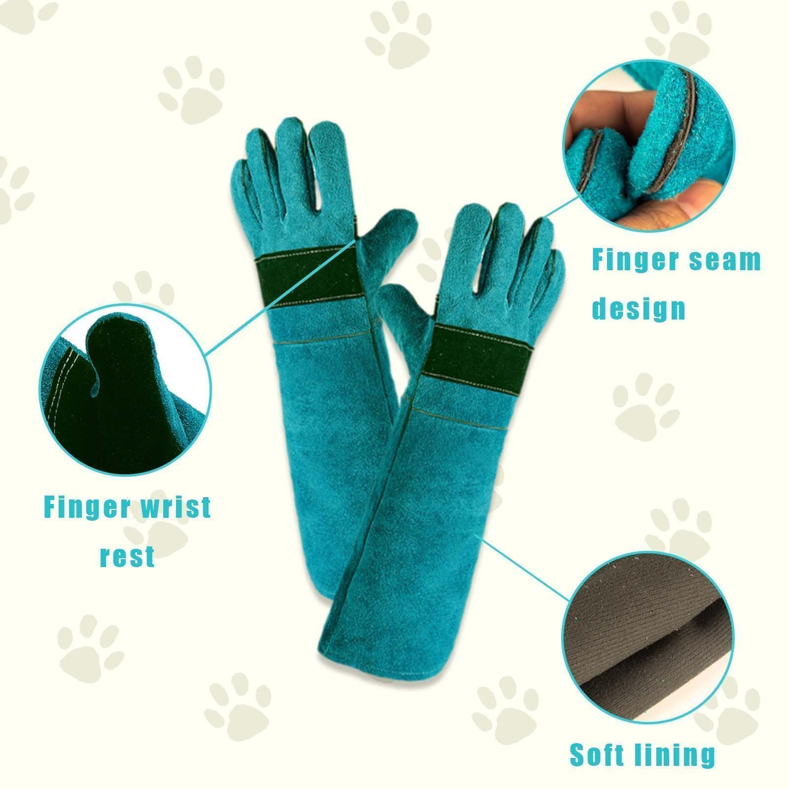 Guanto di Pelle AntiGraffio 35cm per Animali Antimorso Cane Addestramento Alimentazione Verde Scuro
