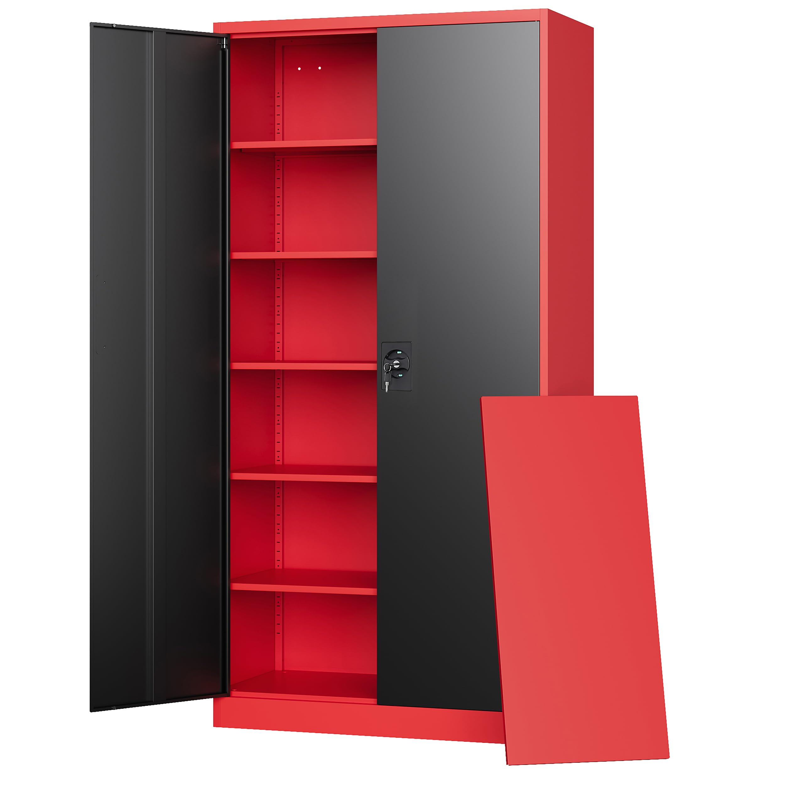 Letaya Metal Storage Cabinets with Lock, 72" Tall Locker Organizer Steel Cabinets, Adjustable Layers Shelves 2 Doors for Home, Office, Warehouse,Garage(Black Red)