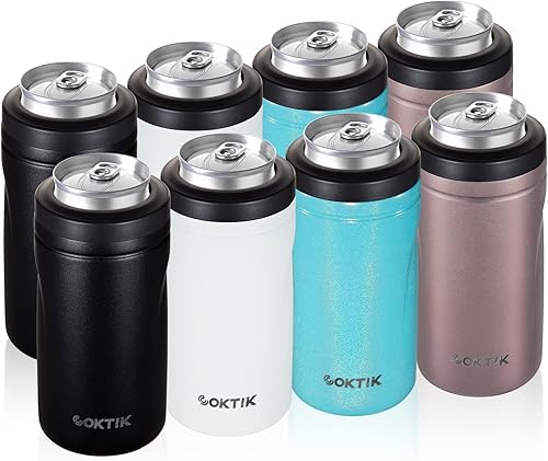 COKTIK Enfriador de latas aislado 5 en 1, paquete de 4 enfriadores de latas delgadas de doble pared para latas regulares o delgadas de 12 onzas y