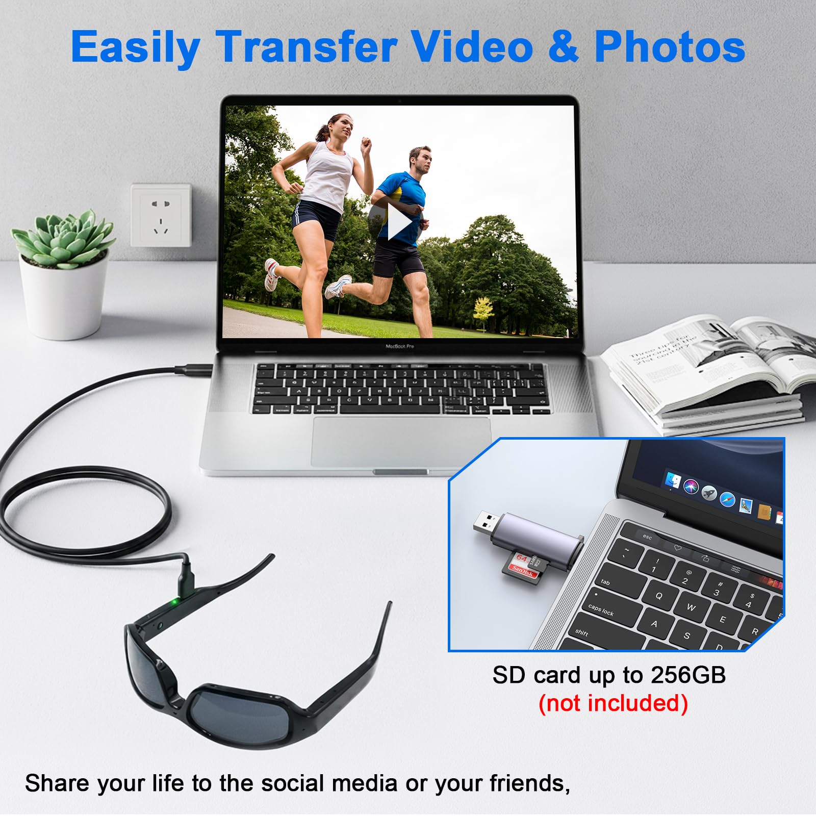 Piccola fotocamera per occhiali, 16 GB, occhiali sportivi con fotocamera, 1080p HD, mini action camera, occhiali da sole per registrazione video, supporta foto per attività all'aperto