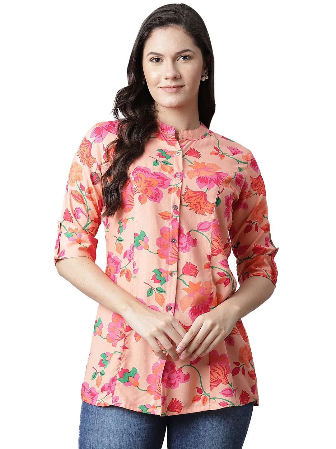 divena Rayon Peach Floral Print Top-picture-41
