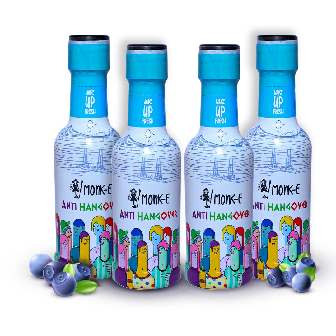 Monk-E Anti Hangover and detox drink, immunity booster for liver protection, rehydration, and refreshing mornings with 100% Ayurvedic Formulated (Pack of 4)