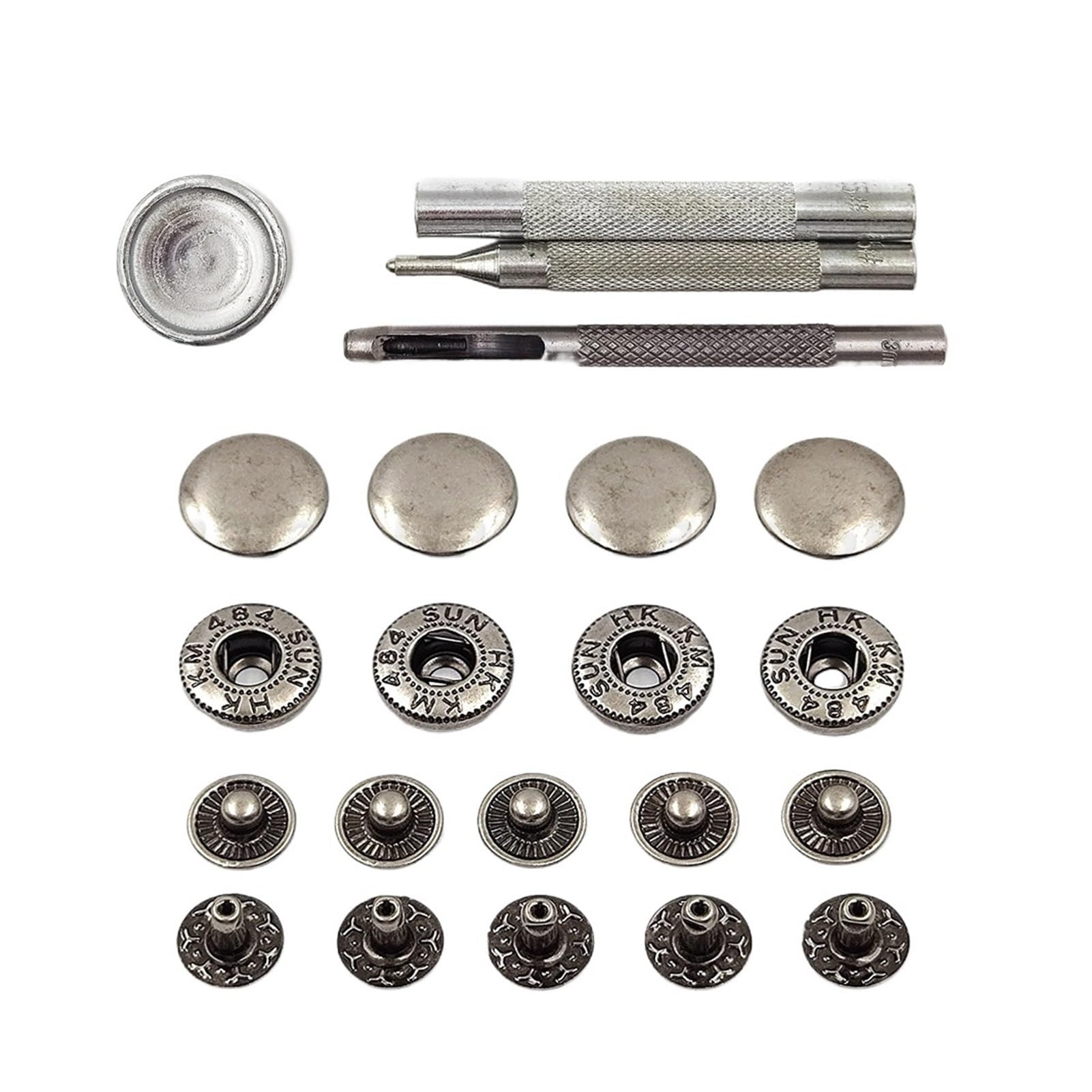 Kit di chiusure a scatto da 50 set Bottoni automatici in metallo Bottoni a pressione Strumenti di installazione opzionali for vestiti Borse for indumenti Scarpe Lavorazione della pelle(Nickel with too