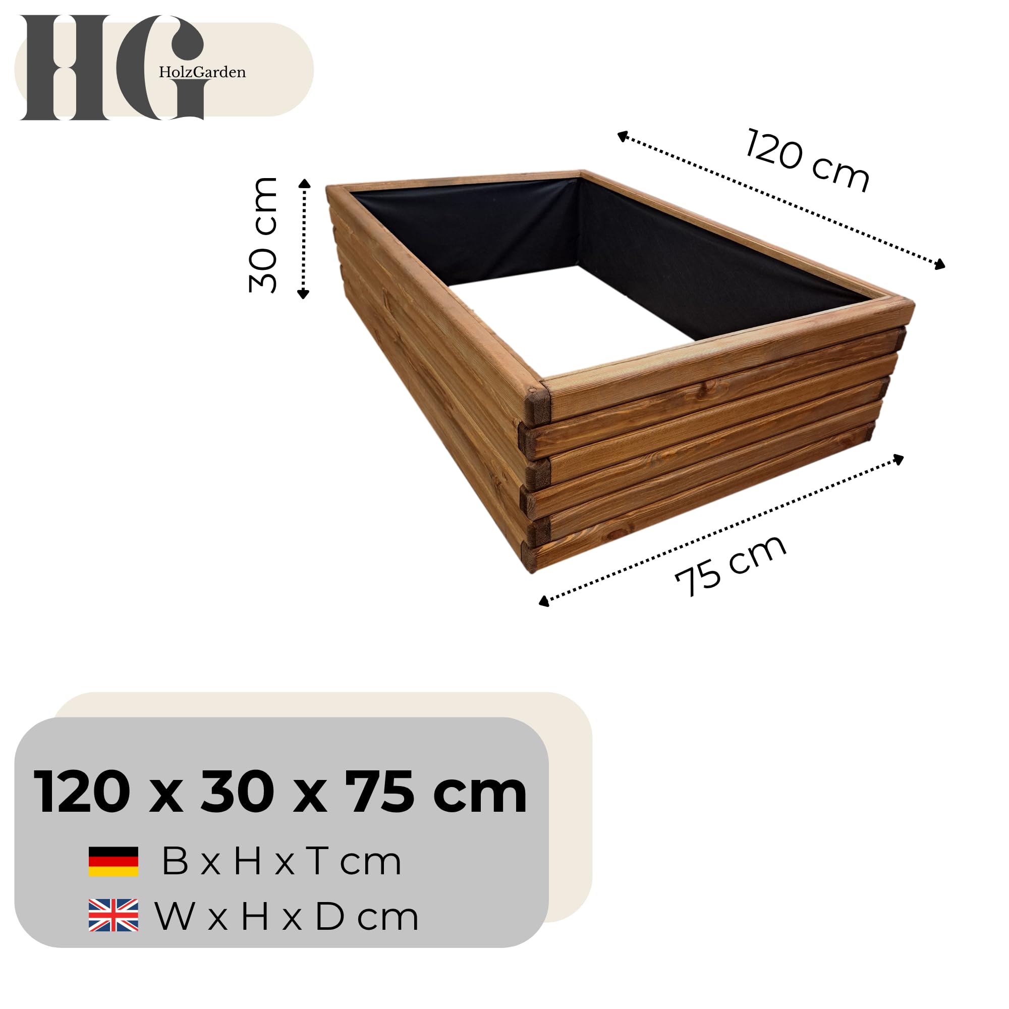 Huerto Urbano Elevado de Madera 120 x 30 x 75 cm Impregnado Color Teca Jardinera Exterior Grande Macetero para Verduras Hierbas Flores Huerto Urbano Rectangular para Jardín Terraza Balcón
