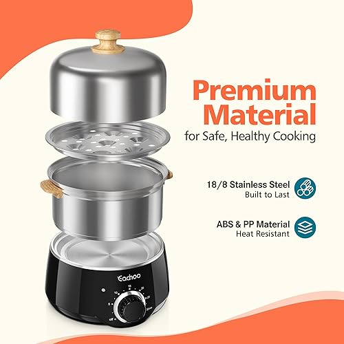 Miniatura 2 de Olla para huevos duros Caldera rápida de acero inoxidable para 14 huevos con temporizador de 30 minutos y apagado automático, vaporizador eléctrico