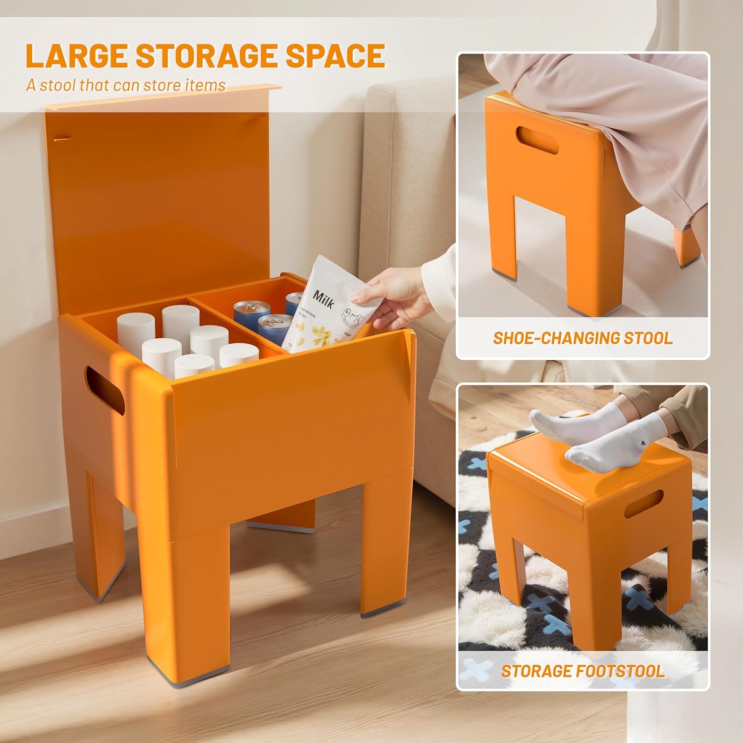 HOTEAGLE Modern Nightstand - Multifunctional Plastic Bedside Table with Storage Space, Side Table Easy Assembly for Bedroom, Dorm and Small Areas (14.2" D x 11.8" W x 15.78" H, Orange)