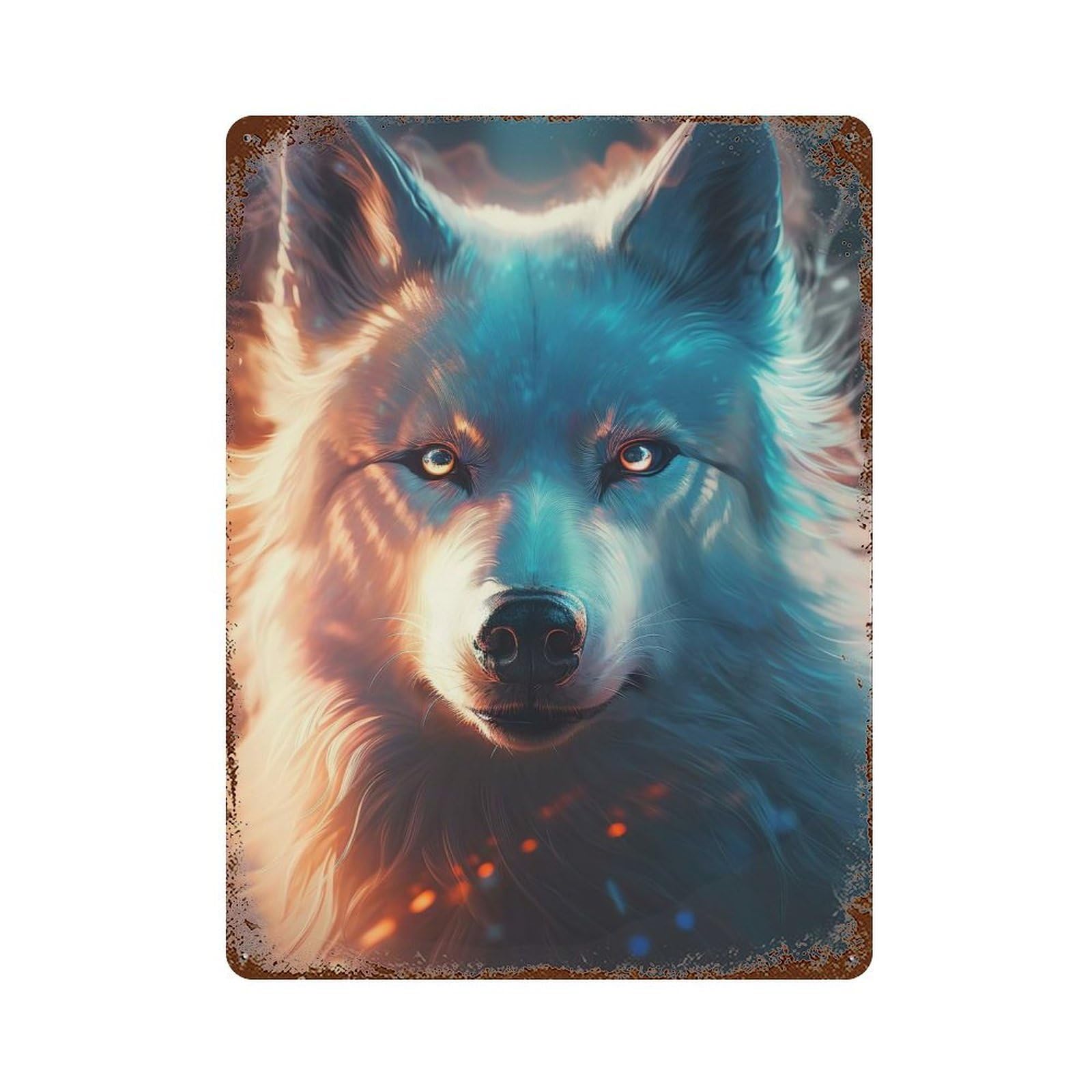 Cute Wolf Rust Effect Tin Sign 15.7"x11.8", Rustic Home Decor for Cafe, Home Bar And Lounge Decor