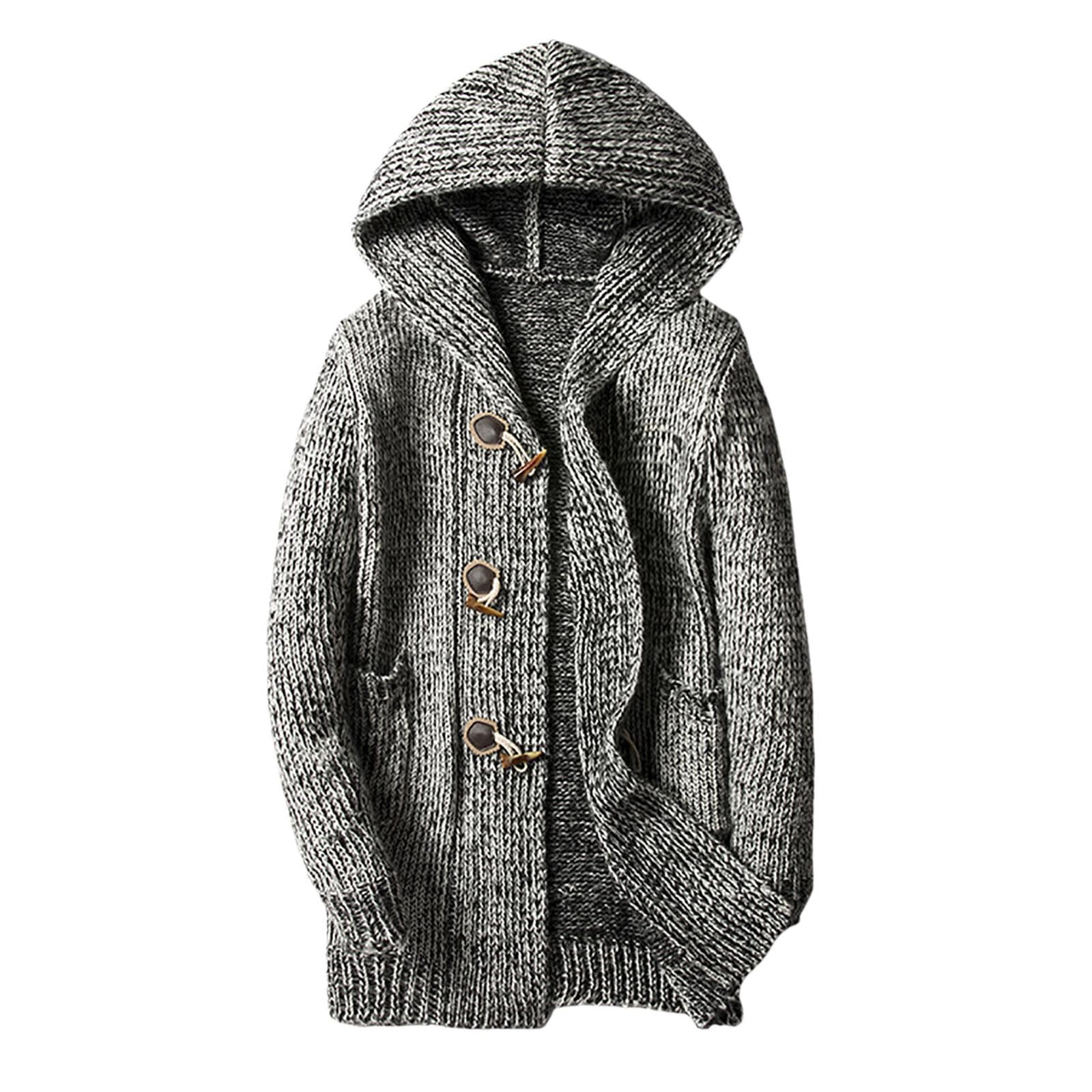 Jersey Hombre Cardigan, Chaqueta De Punto Hombre con Botones Suéter Manga Larga Ajuste Delgado Forro Polar Cárdigan con V-Neck con Bolsillos para Exterior El Ocio