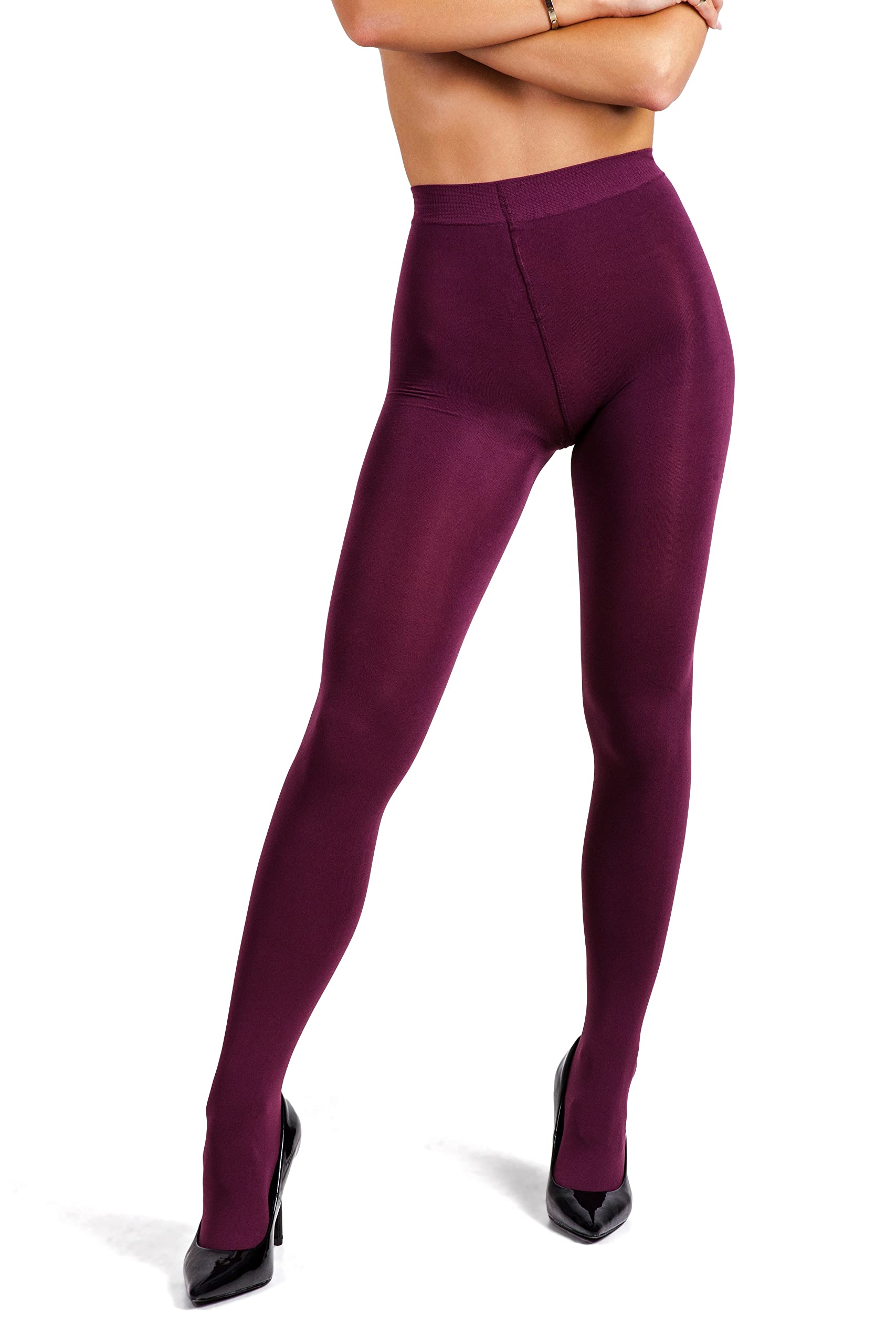 sofsy Thermal 100 Den Opaque Tights for Women – Soft Touch, Winter Warmth, Durable Stretchy Everyday Hosiery Burgundy Red L