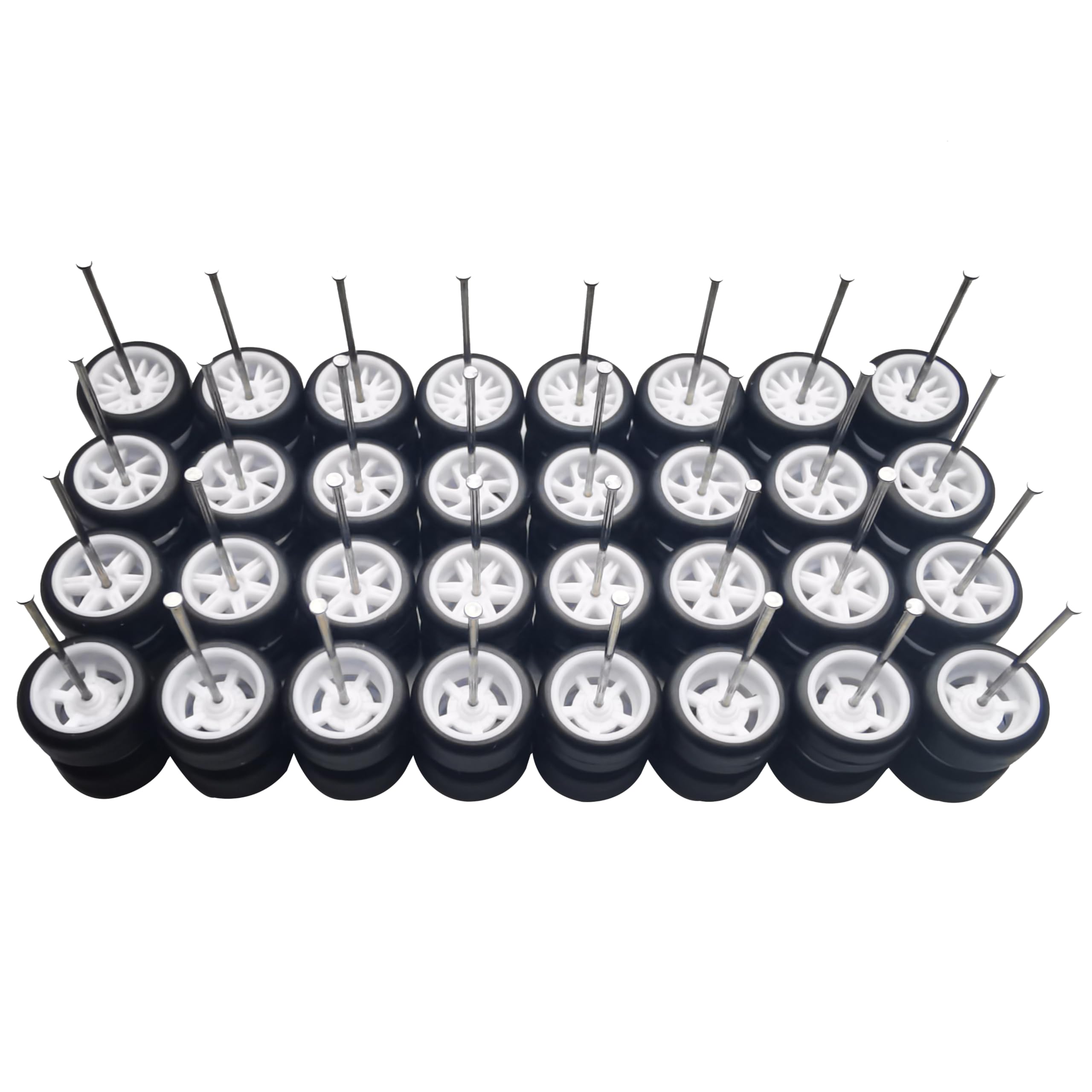 16 Set 1/64 Wheels and Tires Kit Simulation 1 64 Scale Wheels with Rubber Tires and Hub Suitable for Adding Collection Value to 1/64 Model Cars (White)
