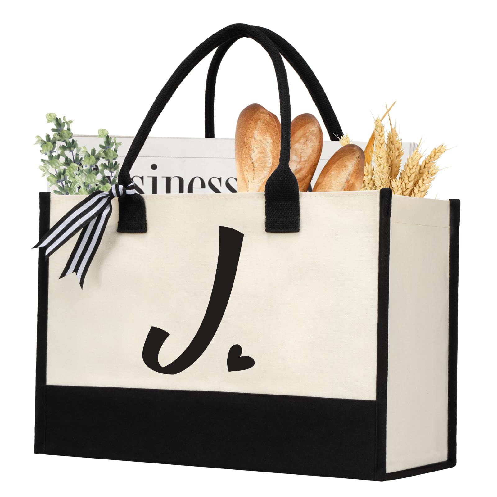 shenee Initial Canvas Tote Bag, Personalized Beach Jute Bag Present for Women Holiday,Friends Birthday Gift,Wedding, New Year