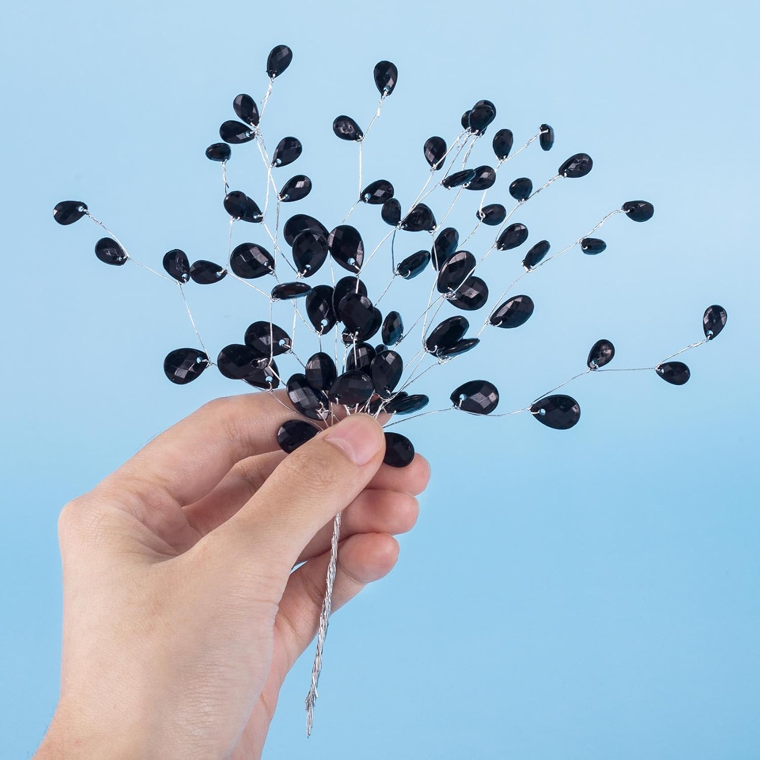 BEIQIYA 25pcs Acrylic Crystal Flower Branches, Artifial Bead Drop Bouquets, Glitter Floral Acrylic Picks Arrangement for Wedding Christmas Thanksgiving Day Home Office Table Top Decortaion- Black