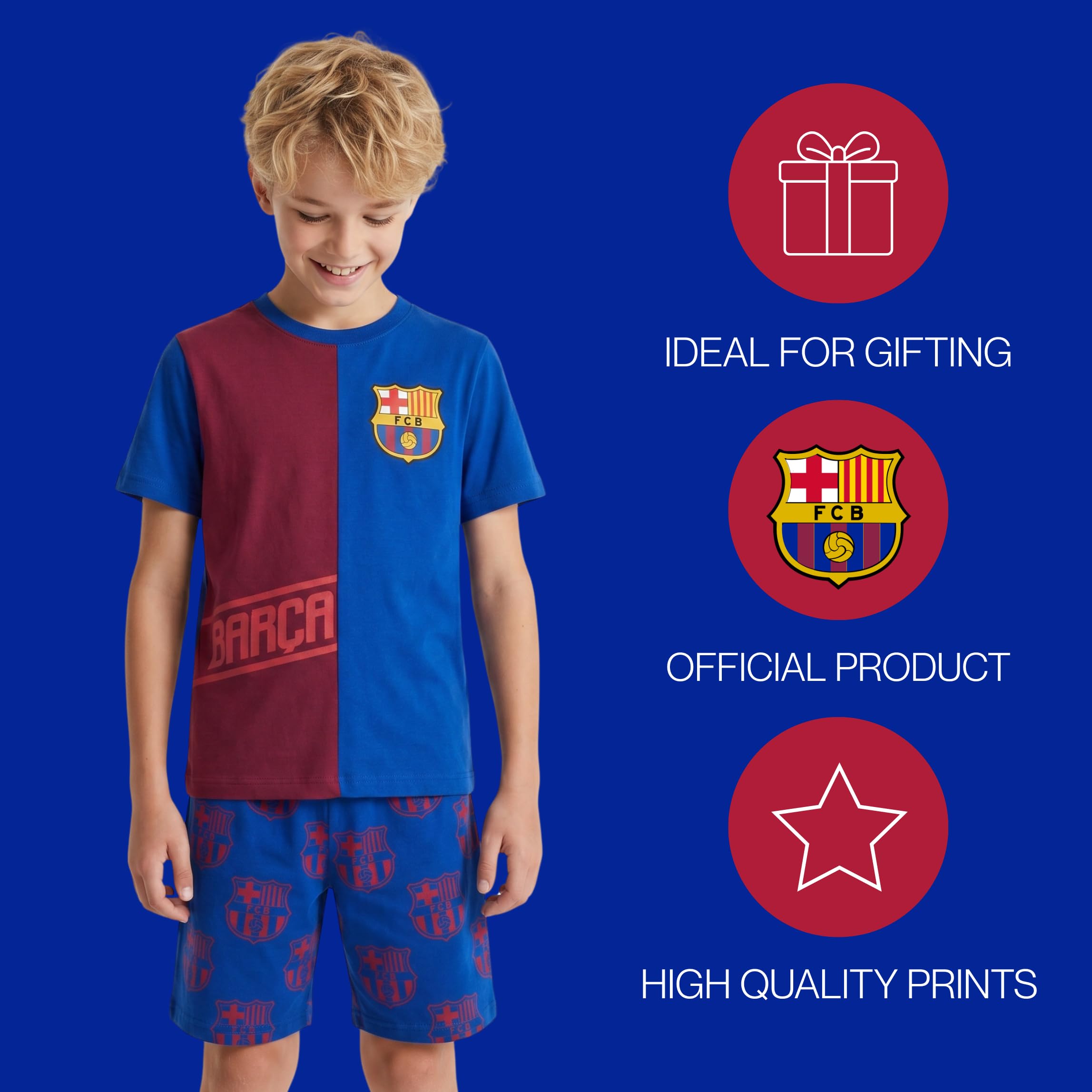 FC Barcelona Camiseta y Pantalón Corto para Niño, Conjunto 2 Piezas, Tallas 3 a 14 Años