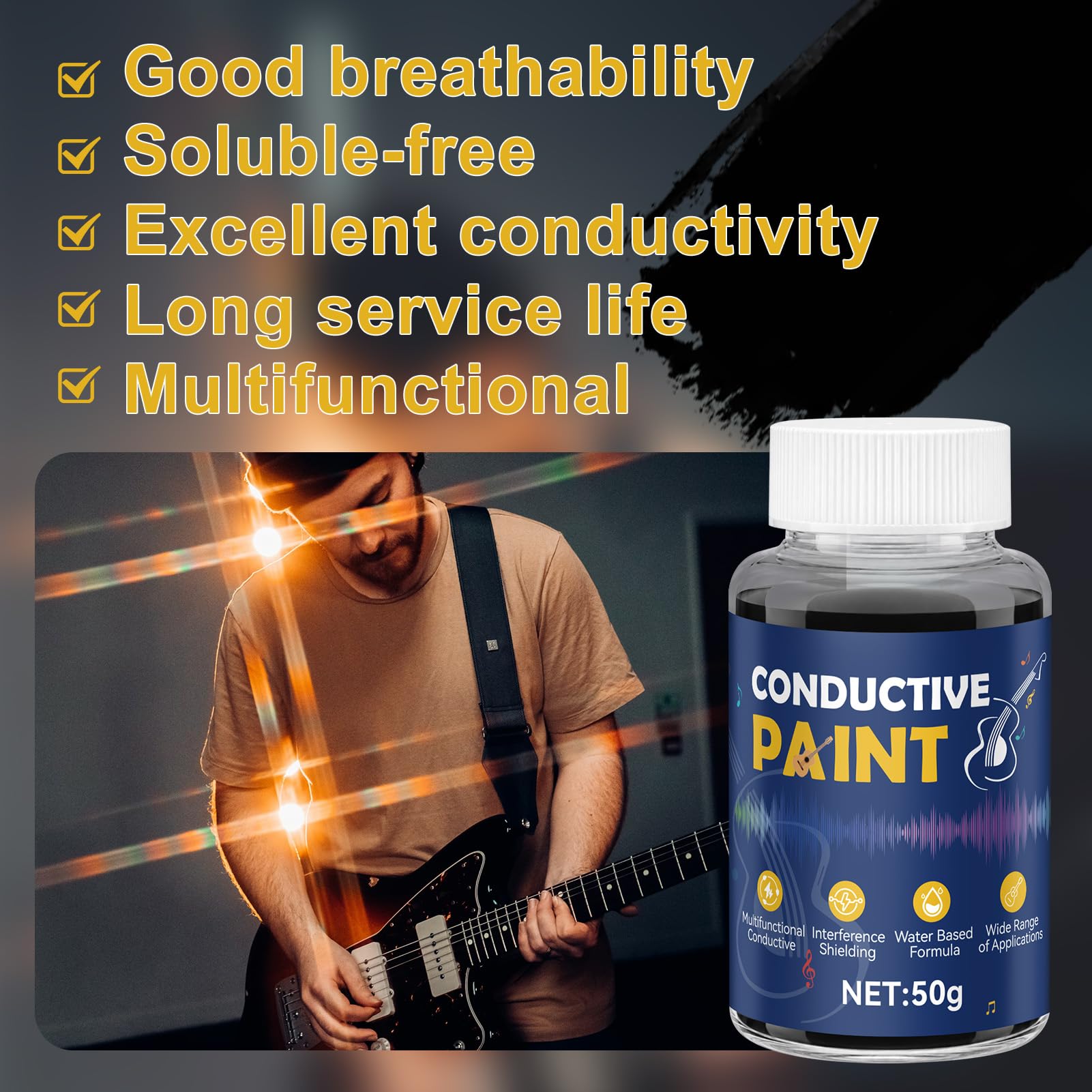 Colle Conductrice, Revêtement Carbone à L'eau, Mpeinture Conductrice Idéal pour Le Blindage se Guitares, La RéParation se Circuits Imprimés st de TéLécommandes, Noir Mat, 50 Ml