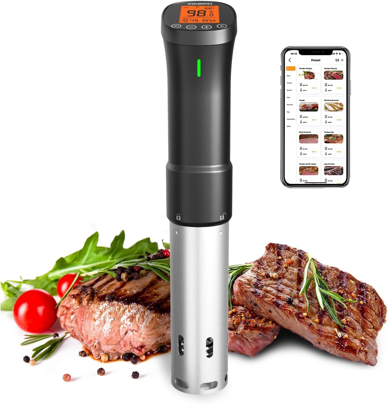 INKBIRD Sous Vide Machine ISV-200W Wifi Immersion Circulator Precision Culinary Cooker with Smartphone Control, Stainless Steel Design, Accurate Timer, 1000W Fast Heating for Perfect Meal Results