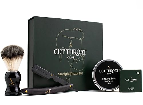 Juego de maquinilla de afeitar de garganta de corte premium  Kit de maquinilla de afeitar recta para principiantes, incluye cuchillas, cepillo,