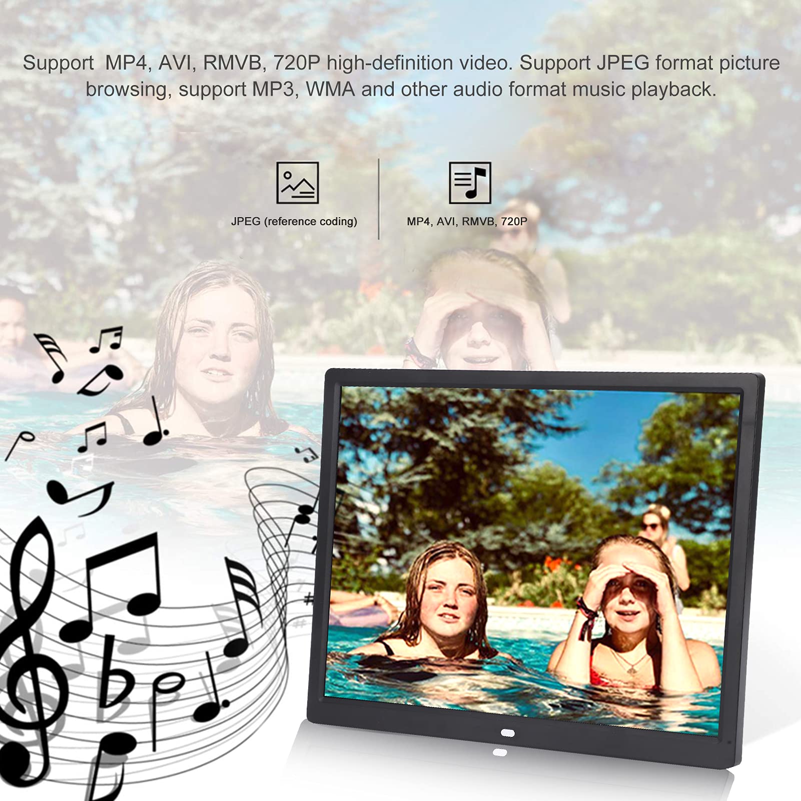 Cadre Photo Numérique 15 Pouces, Résolution 1024 X 768, Frameo WiFi, Prend en Charge MP3/MP4, Rapport D'affichage 4:3, Cadre Intelligent LED pour Partager des Photos pour Maman, (Prise UE)