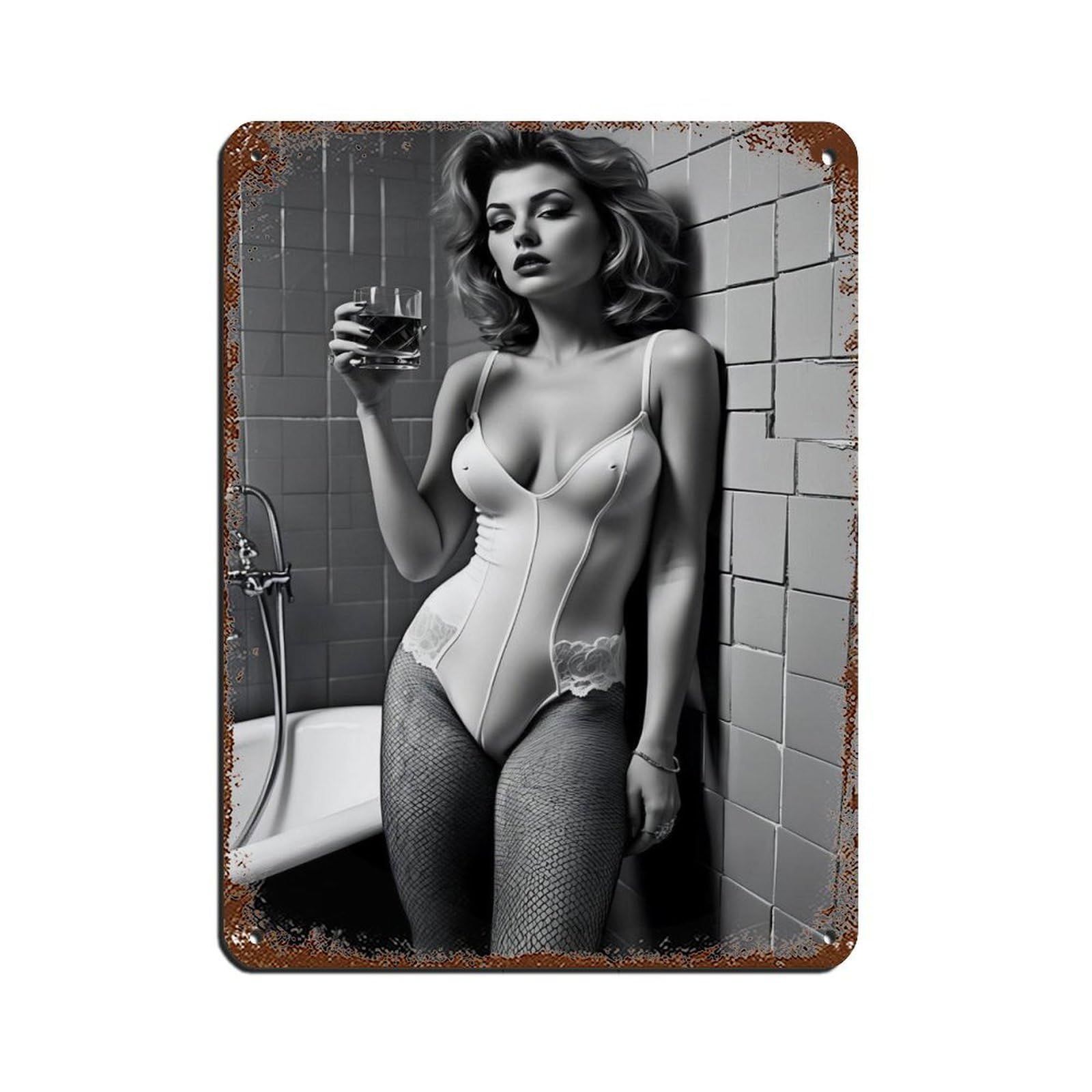 Vintage Glamour Sensual Black And White Tin Sign Vintage Metal Pub Club Cafe Bar Home Wall Art Decoration Poster Retro 12x16inch(30x40cm)