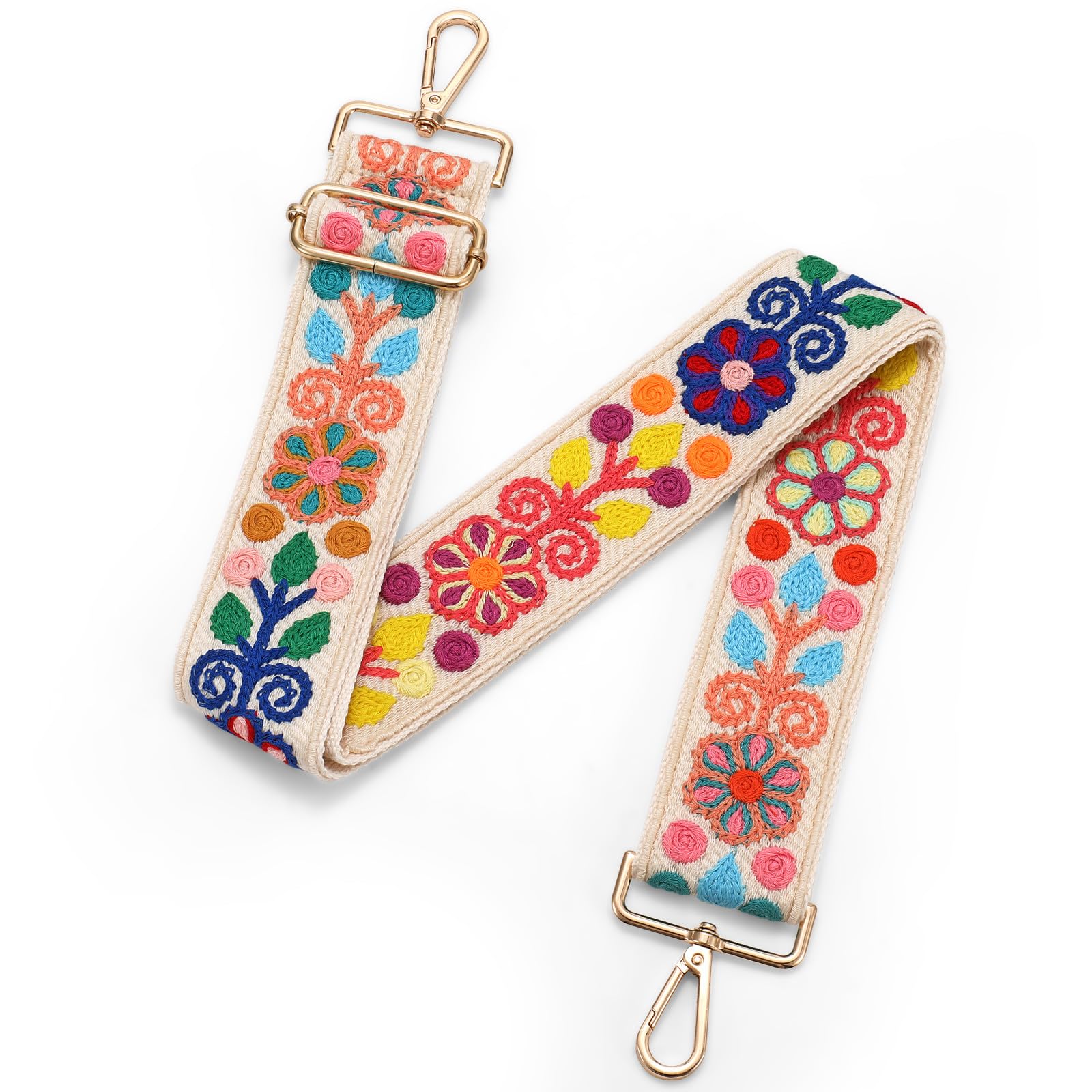 MIRIFRIGE Crochet Flower Purse Strap,Knit Wide Replacement Crossbody for Shoulder Strap Bag Adjustable 2inch Guitar Strap (Floral Seedlings WH)