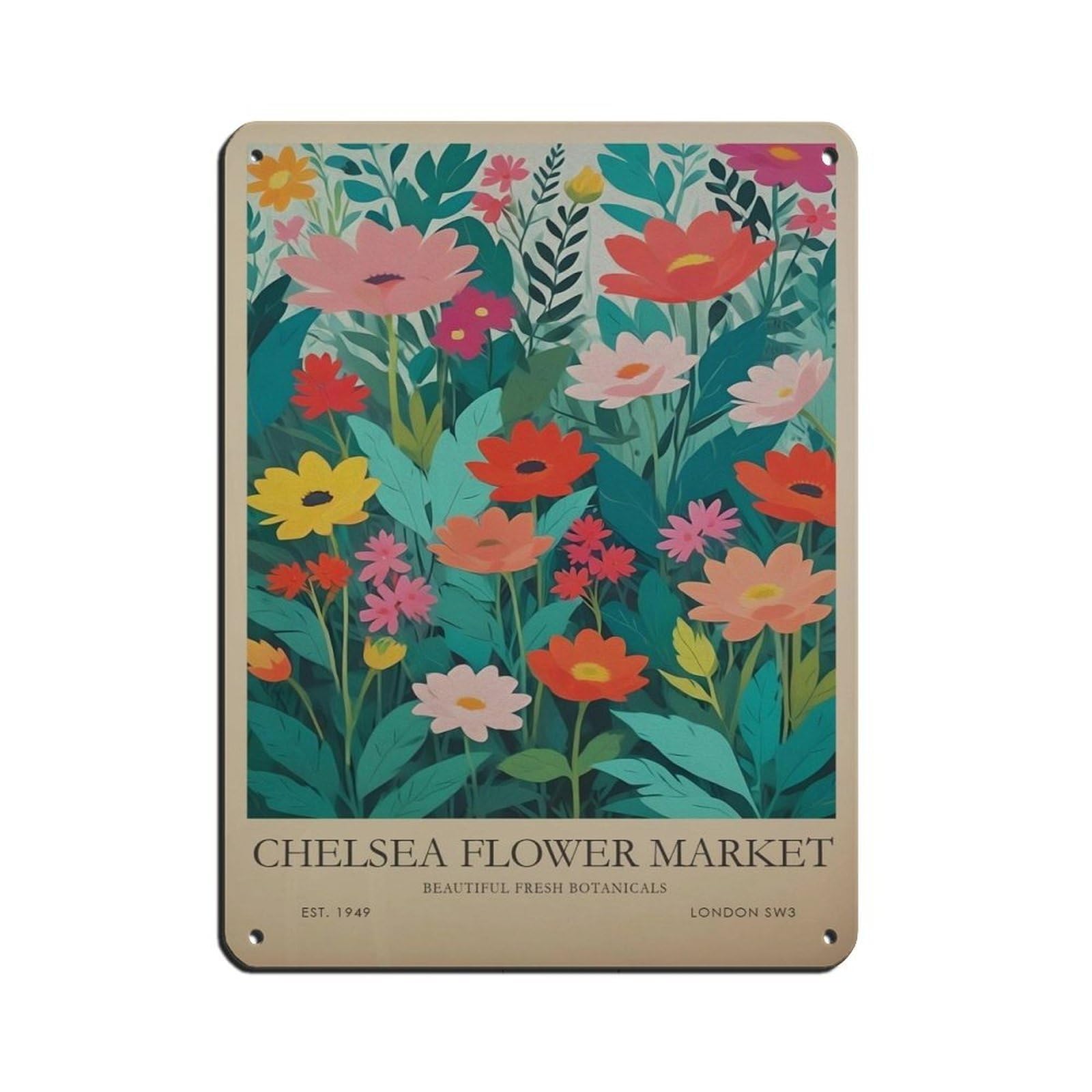 Chelsea Flower Market,vintage Floral Poster (3) Retro Poster Metal Tin Sign Chic Art Retro Iron Painting Bar People Cave Cafe Family Garage Poster Wall Decoration 12x16inch(30x40cm)