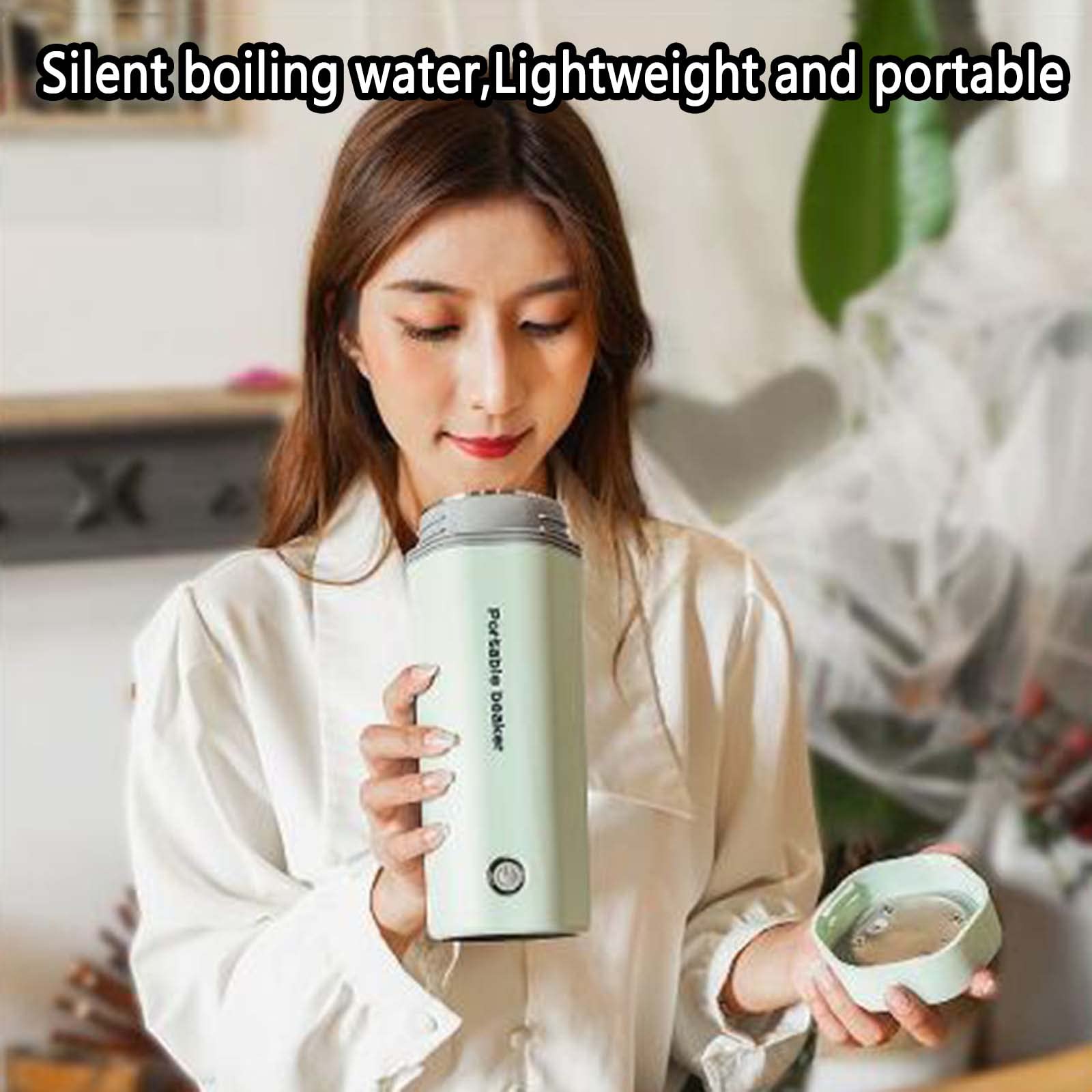 Kettle Hervidor Agua Electrico Tetera Electrica Calentador De Agua Pava Para Coche 12v Electric Acero Hervidor Eléctrico Viaje 400ML Prueba De Fugas Fondo Antideslizante (White,110V)